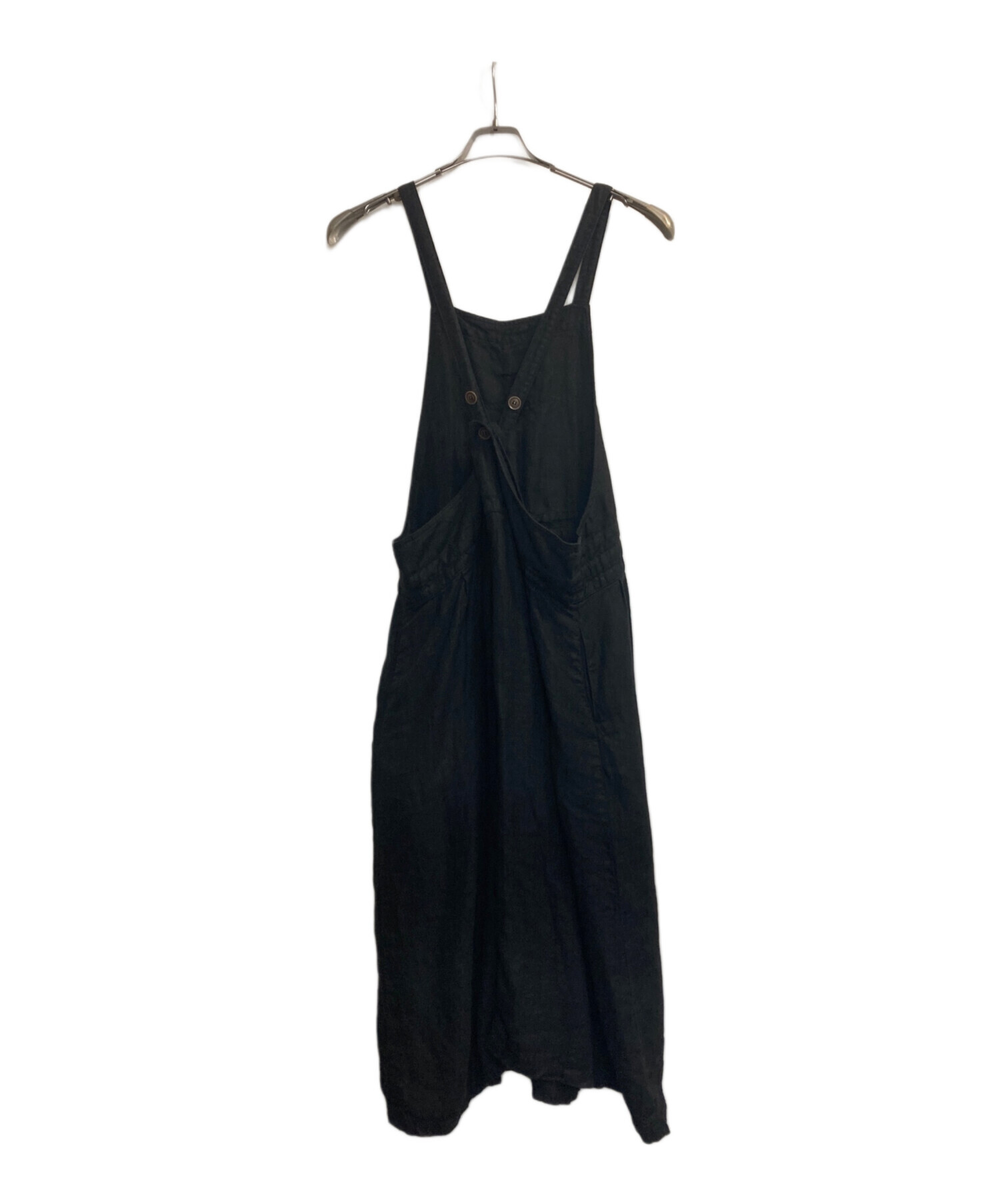 中古・古着通販】ARMEN (アーメン) リネンエプロンワンピース ブラック