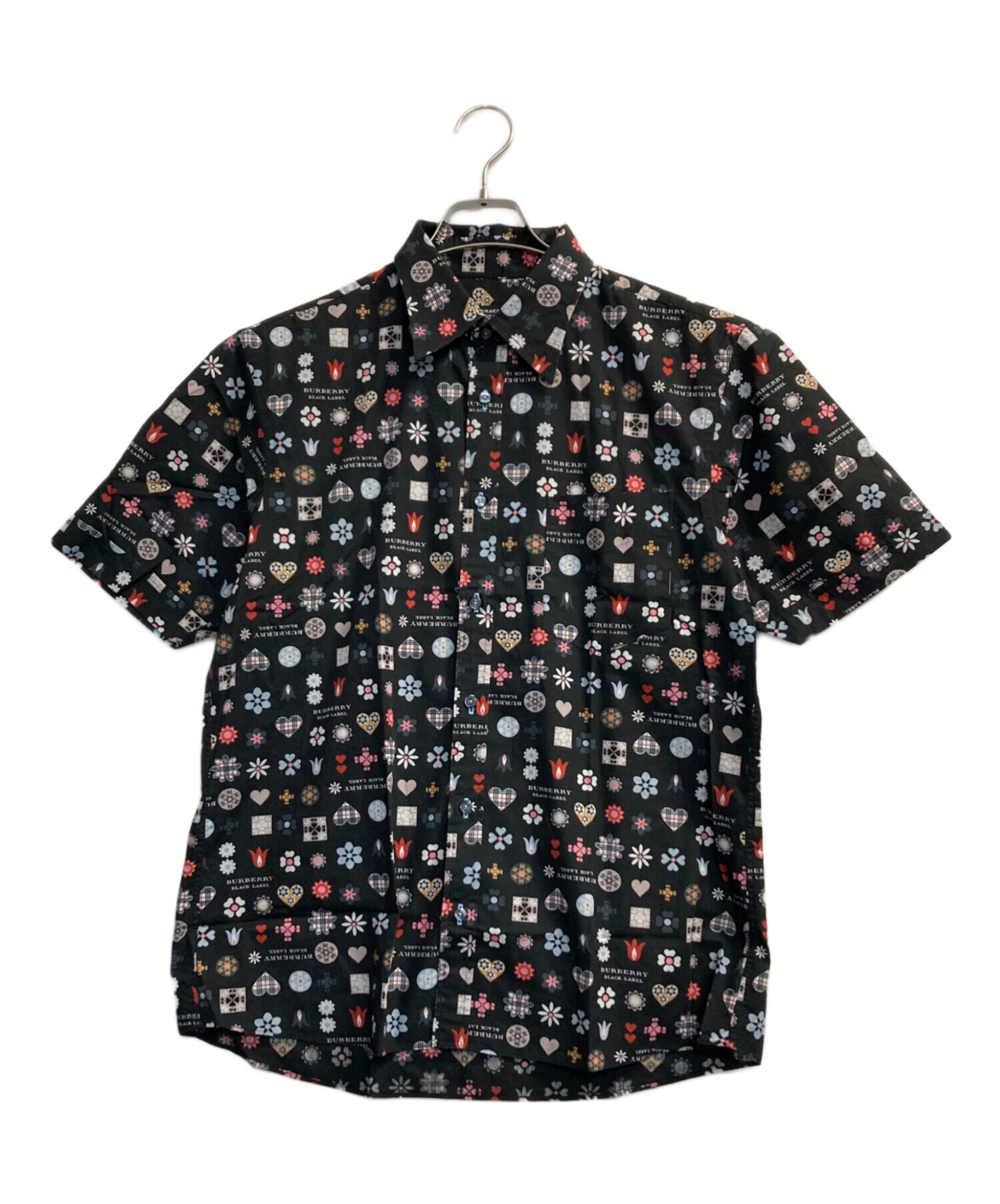 バーバリーブラックレーベル　モノグラム　シャツ　サイズ3 襟元汚れあり　総柄 中古・古着通販】BURBERRY BLACK LABEL (バーバリーブラックレーベル