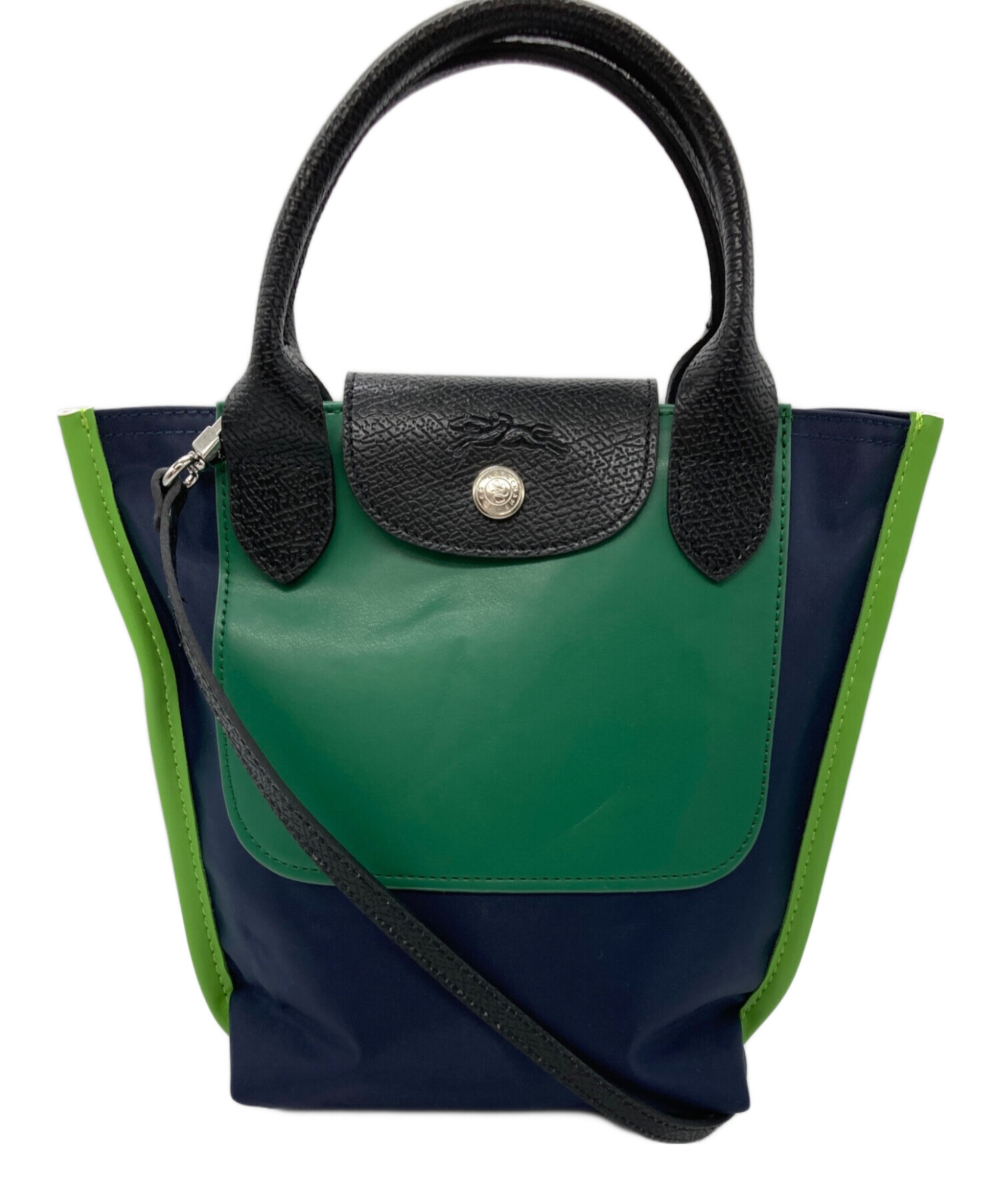 中古・古着通販】LONGCHAMP (ロンシャン) レザー切替ショルダーバッグ