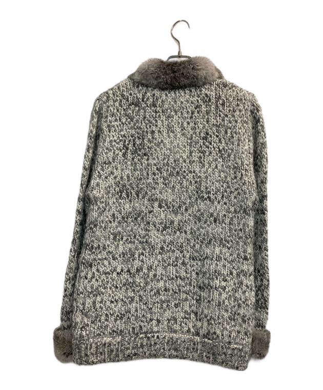 美品★バーバリーブラックレーベル ファー付きニットブルゾン ロゴ刺繍 3 中古・古着通販】BURBERRY BLACK LABEL (バーバリーブラックレーベル