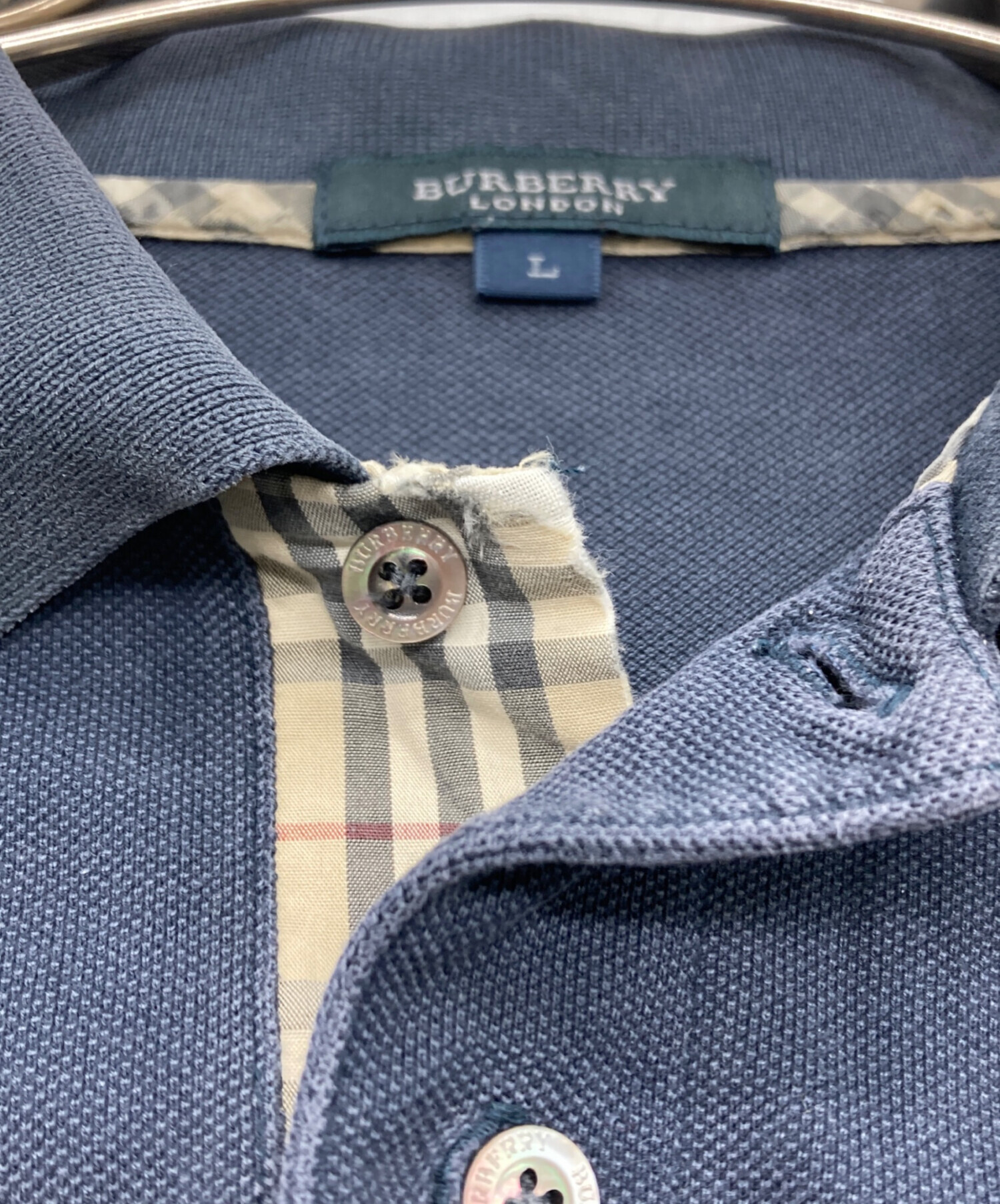 中古・古着通販】BURBERRY (バーバリー) ポロシャツ ネイビー サイズ:L