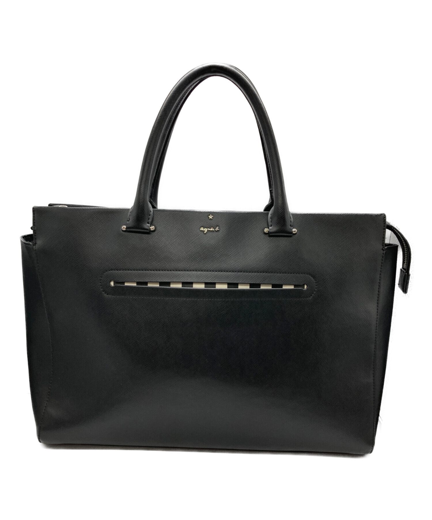 アニエスベー ボヤージュ agnes b. VOYAGE トートバッグ 牛革 黒 ブラック/055411【中古】 中古・古着通販】agnes b voyage (アニエスベーボヤージュ) レザー
