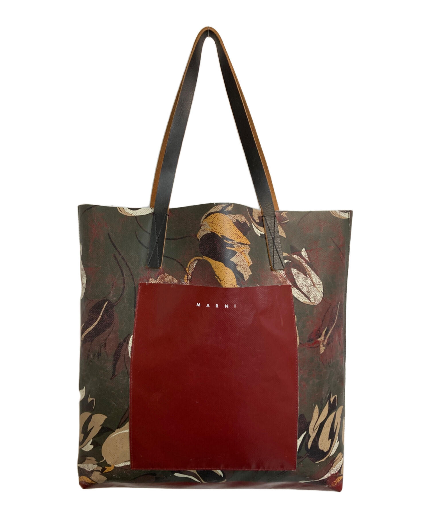 MARNI ショッピングバッグ チューリップ柄 カーキ×ボルドー 中古・古着通販】MARNI (マルニ) PVCトートバッグ カーキ｜ブランド