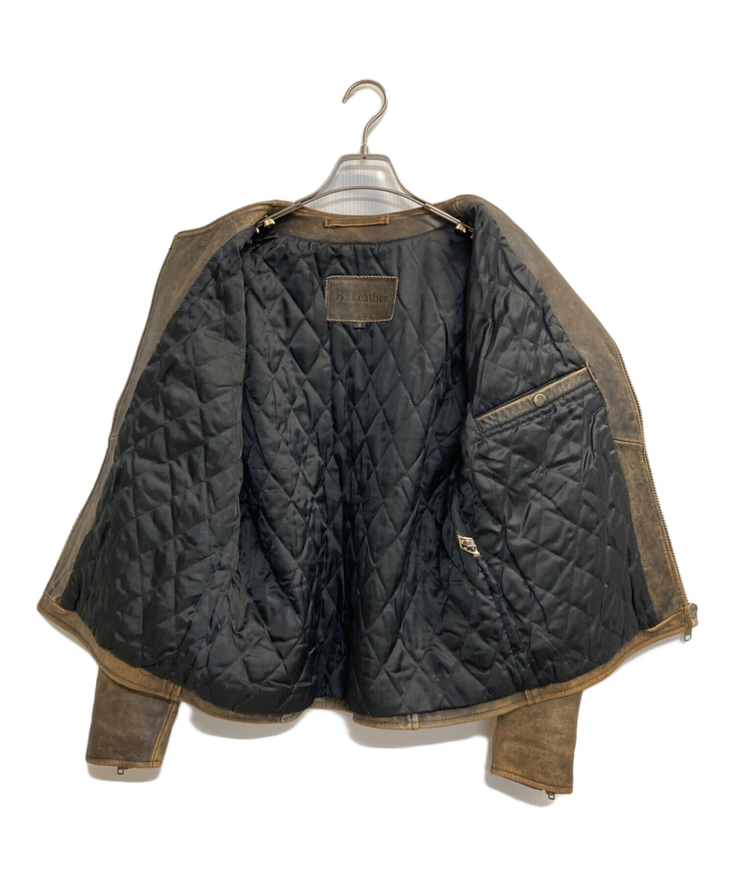 B's Leather バイカー レザージャケット 黒 中古・古着通販】B's Leather (バイカーズレザー) ノーカラーレザー