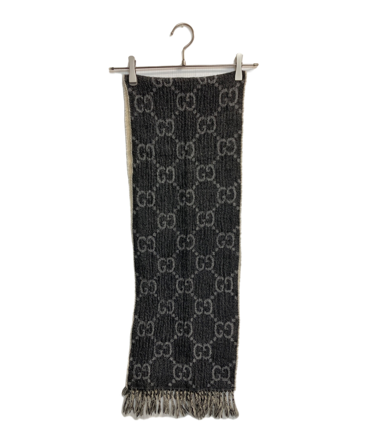 GUCCI GGパターン グレー マフラー　証明カード付き 中古・古着通販】GUCCI (グッチ) GGジャカード マフラー グレー サイズ