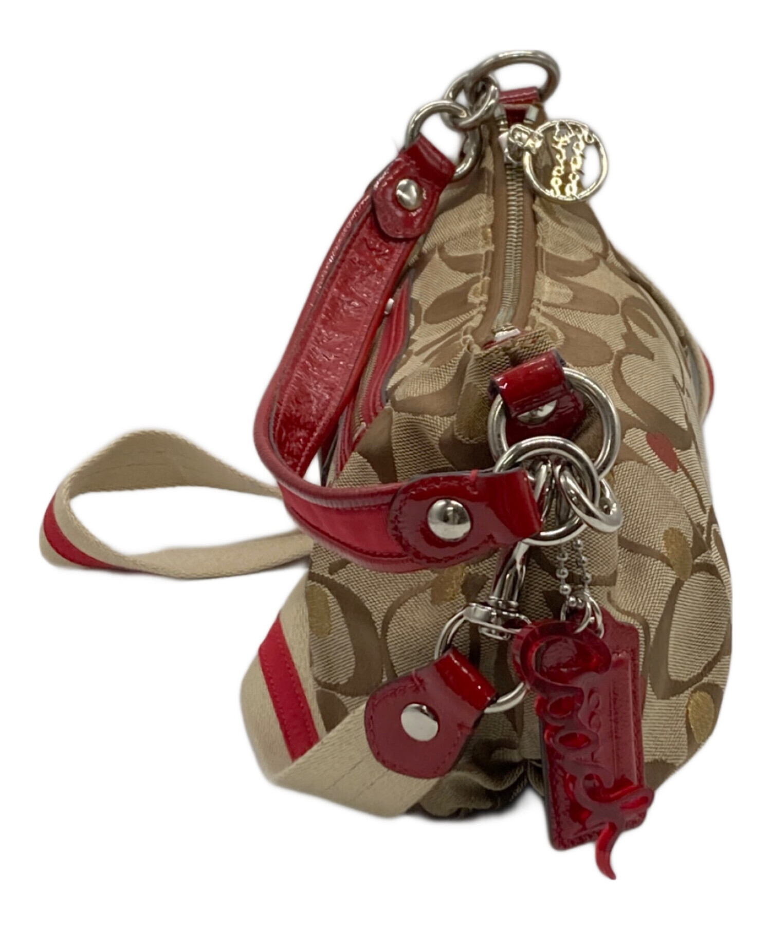 中古・古着通販】COACH (コーチ) ハートシグネチャー2wayバッグ レッド