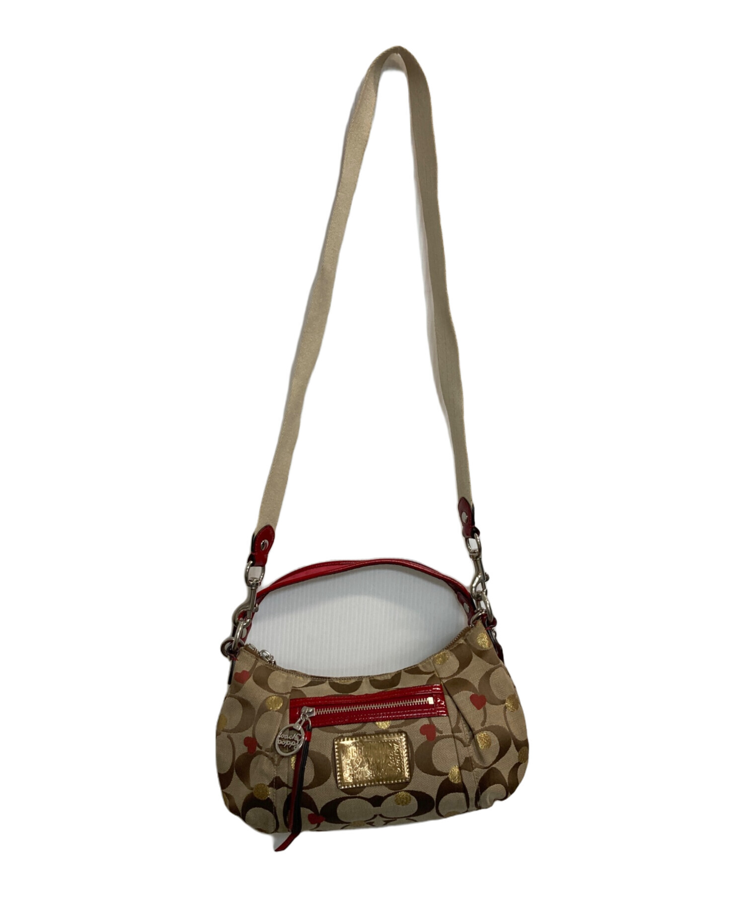 中古・古着通販】COACH (コーチ) ハートシグネチャー2wayバッグ レッド