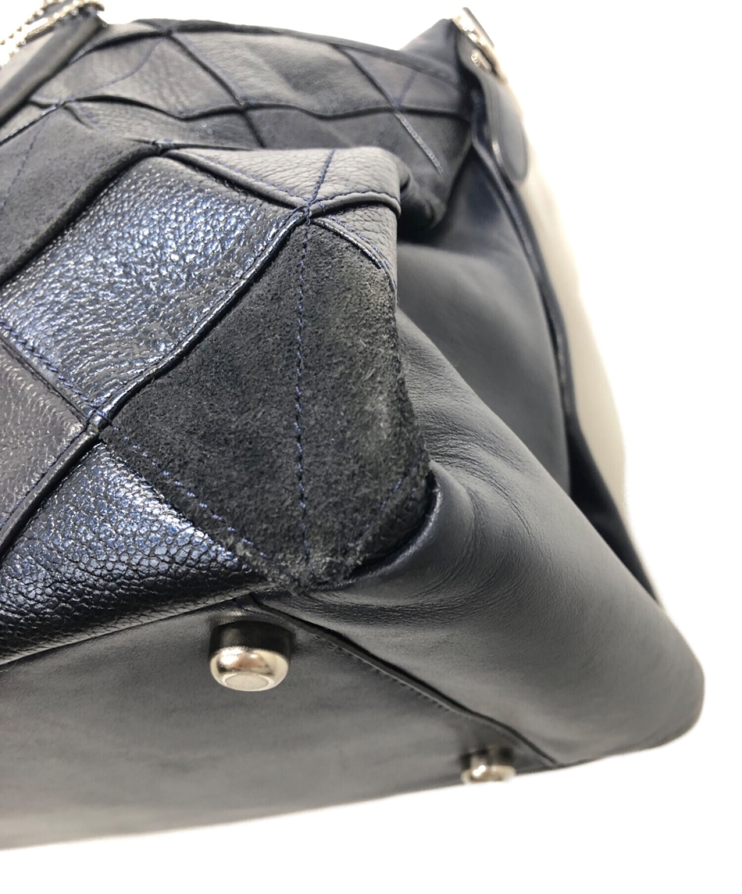 中古・古着通販】COACH (コーチ) レザーパッチワークバッグ ネイビー