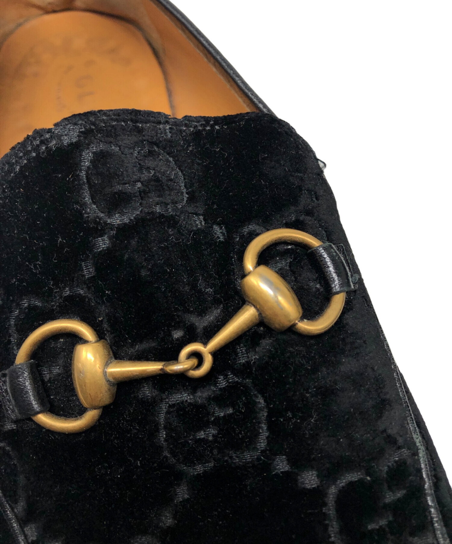 中古・古着通販】GUCCI (グッチ) GGベルベットローファー ブラック