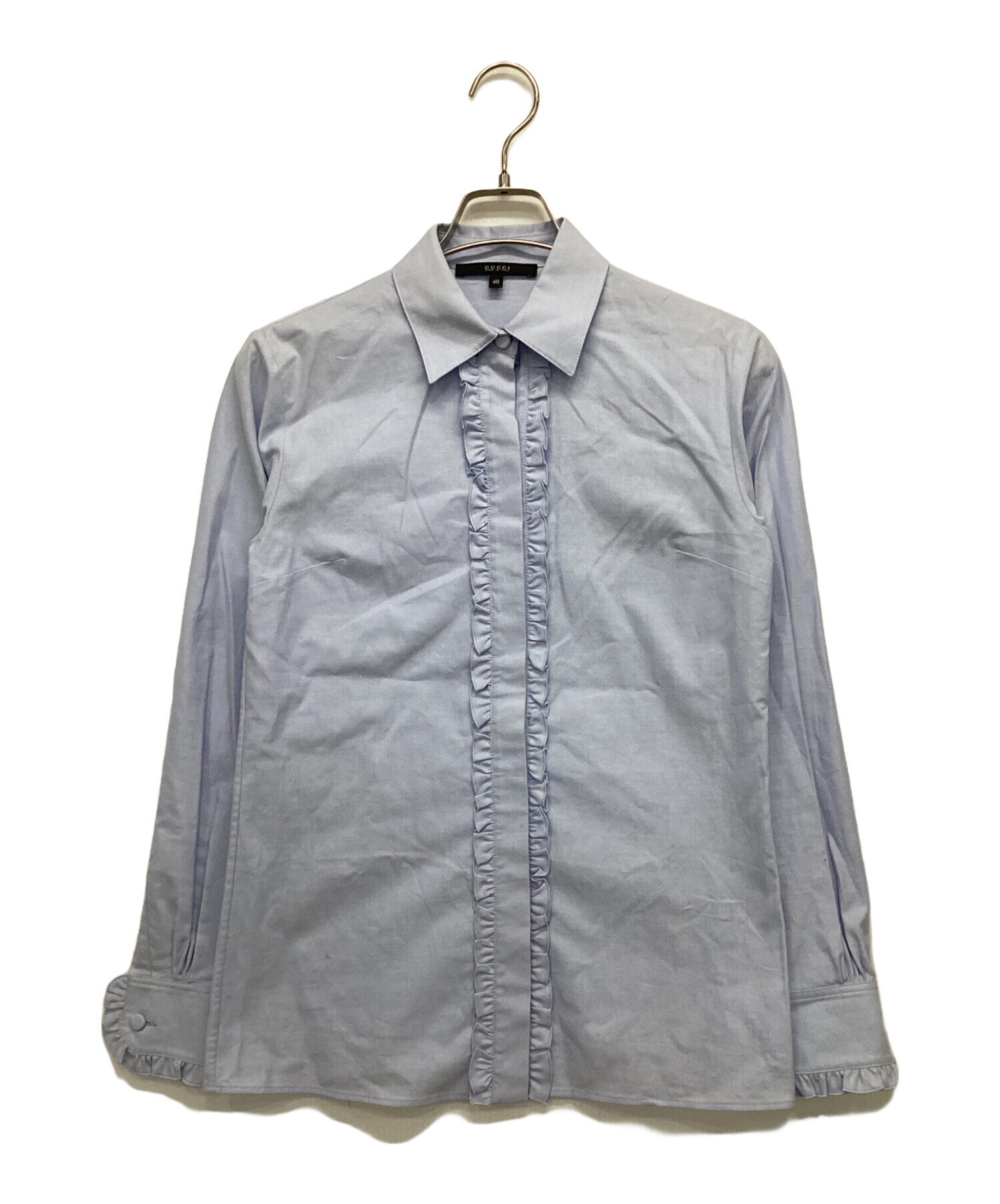 中古・古着通販】GUCCI (グッチ) フリルシャツ スカイブルー サイズ:40 