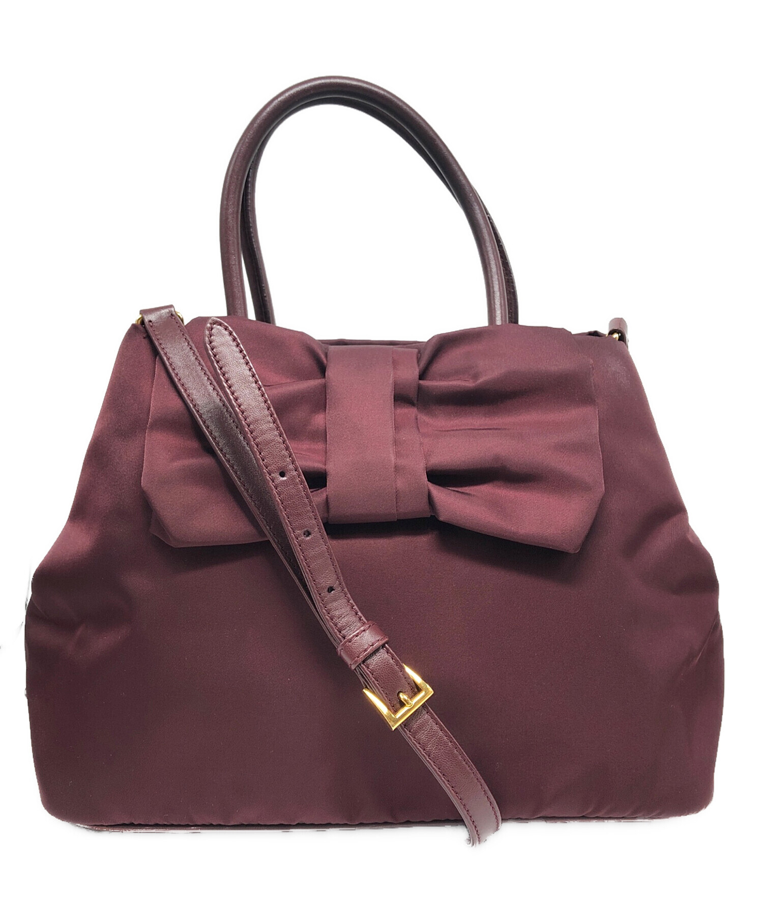中古・古着通販】PRADA (プラダ) リボンハンドバッグ レッド｜ブランド 