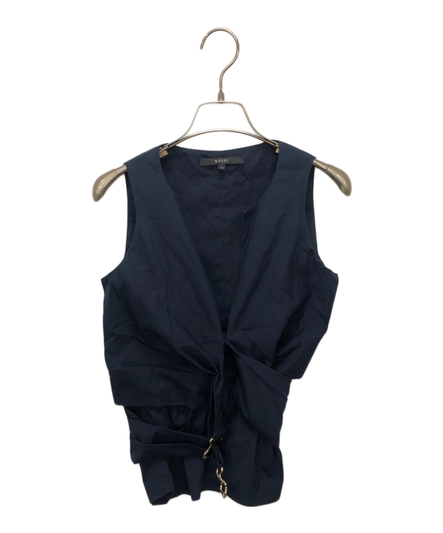 中古・古着通販】GUCCI (グッチ) ノースリーブブラウス ネイビー 