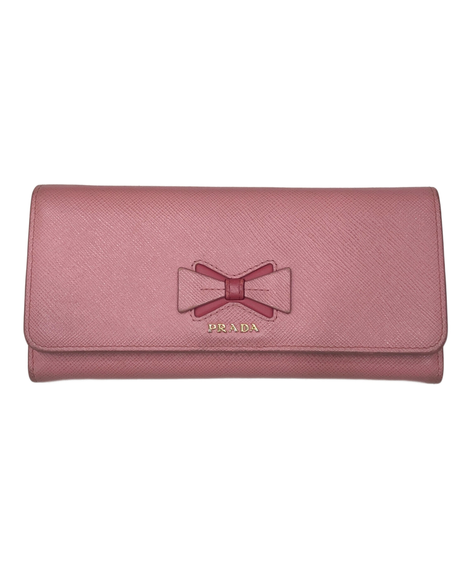 PRADA プラダ サフィアーノリボン フラップ 長財布 ピンク　1029-③ PRADA プラダ サフィアーノリボン フラップ 長財布 ピンク 1029-③