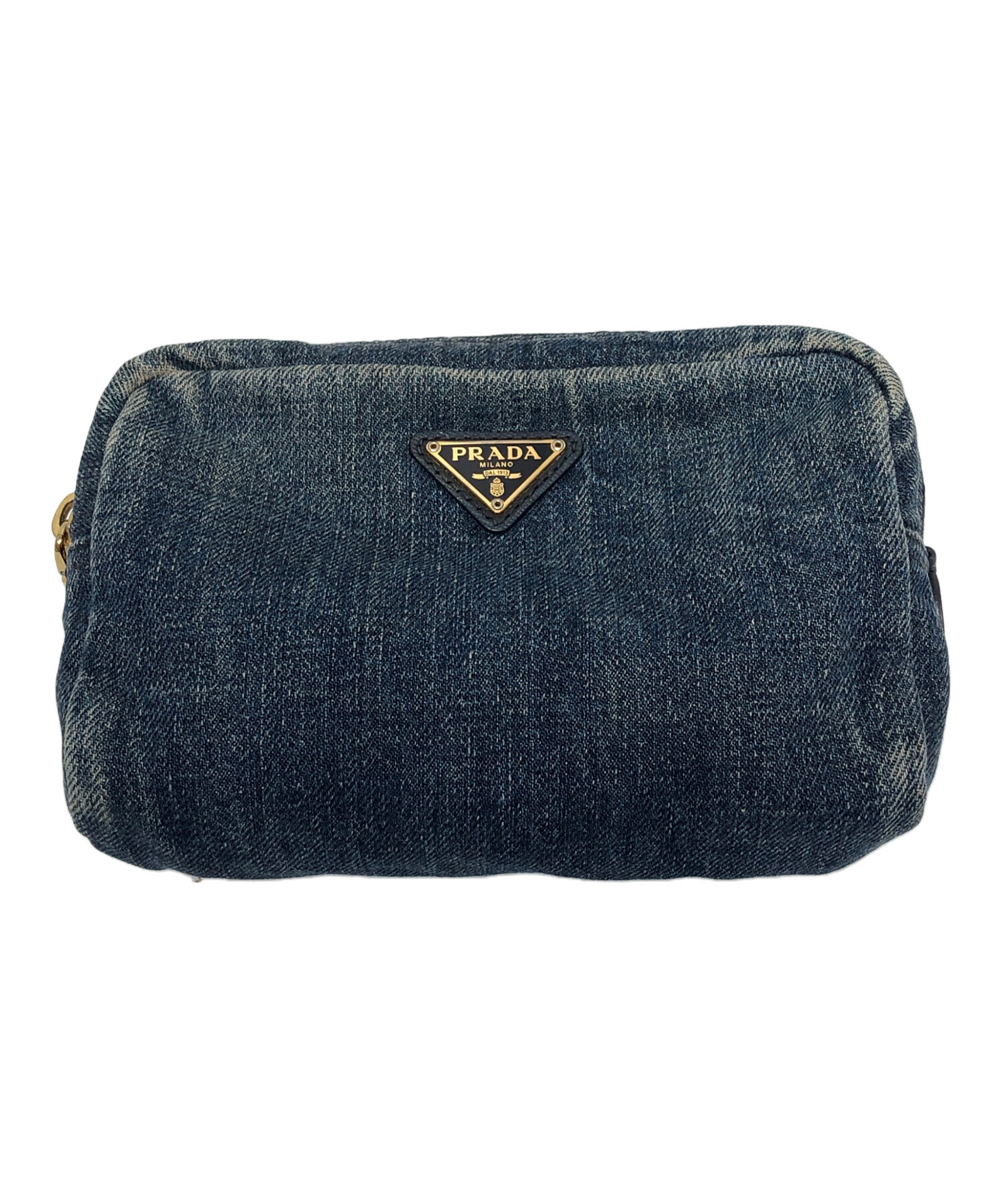 プラダ　デニムポーチ 中古・古着通販】PRADA (プラダ) 三角プレートロゴデニムポーチ