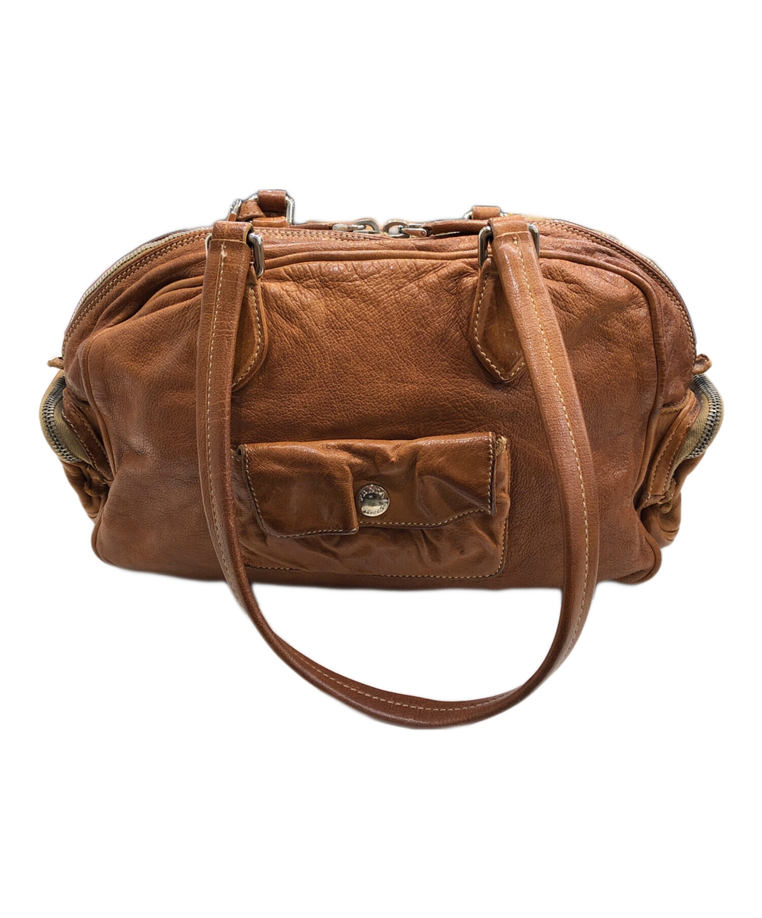 プラダ / ウォッシュドレザーバッグ / ブラウン 中古・古着通販】PRADA (プラダ) ウォッシュ加工レザーハンドバッグ