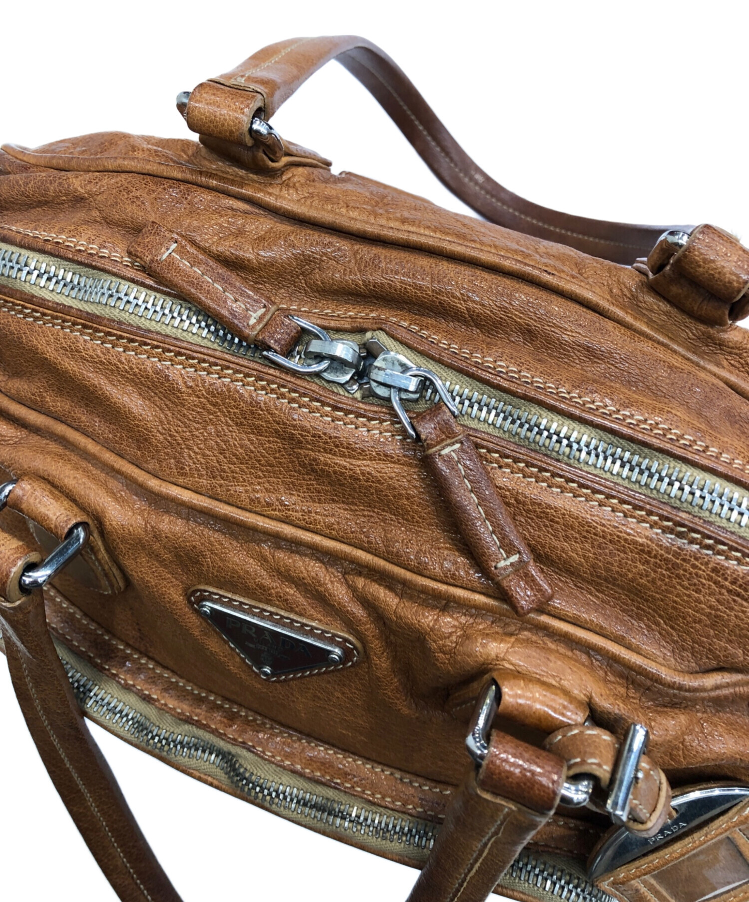 中古・古着通販】PRADA (プラダ) ウォッシュ加工レザーハンドバッグ