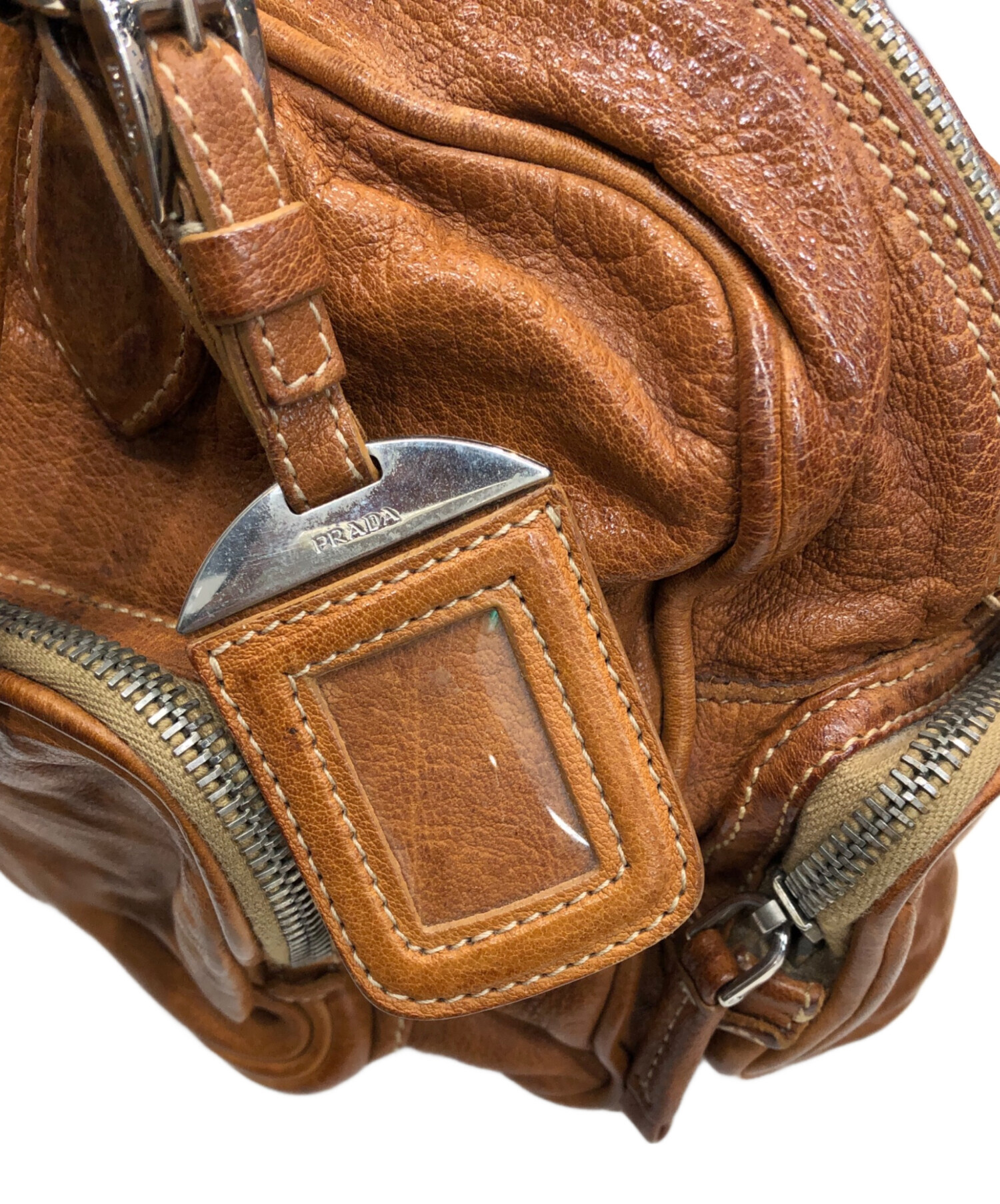 プラダ / ウォッシュドレザーバッグ / ブラウン 中古・古着通販】PRADA (プラダ) ウォッシュ加工レザーハンドバッグ