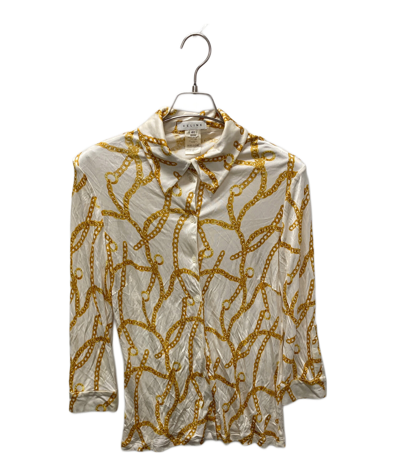 中古・古着通販】CELINE (セリーヌ) チェーン柄シャツ ホワイト サイズ