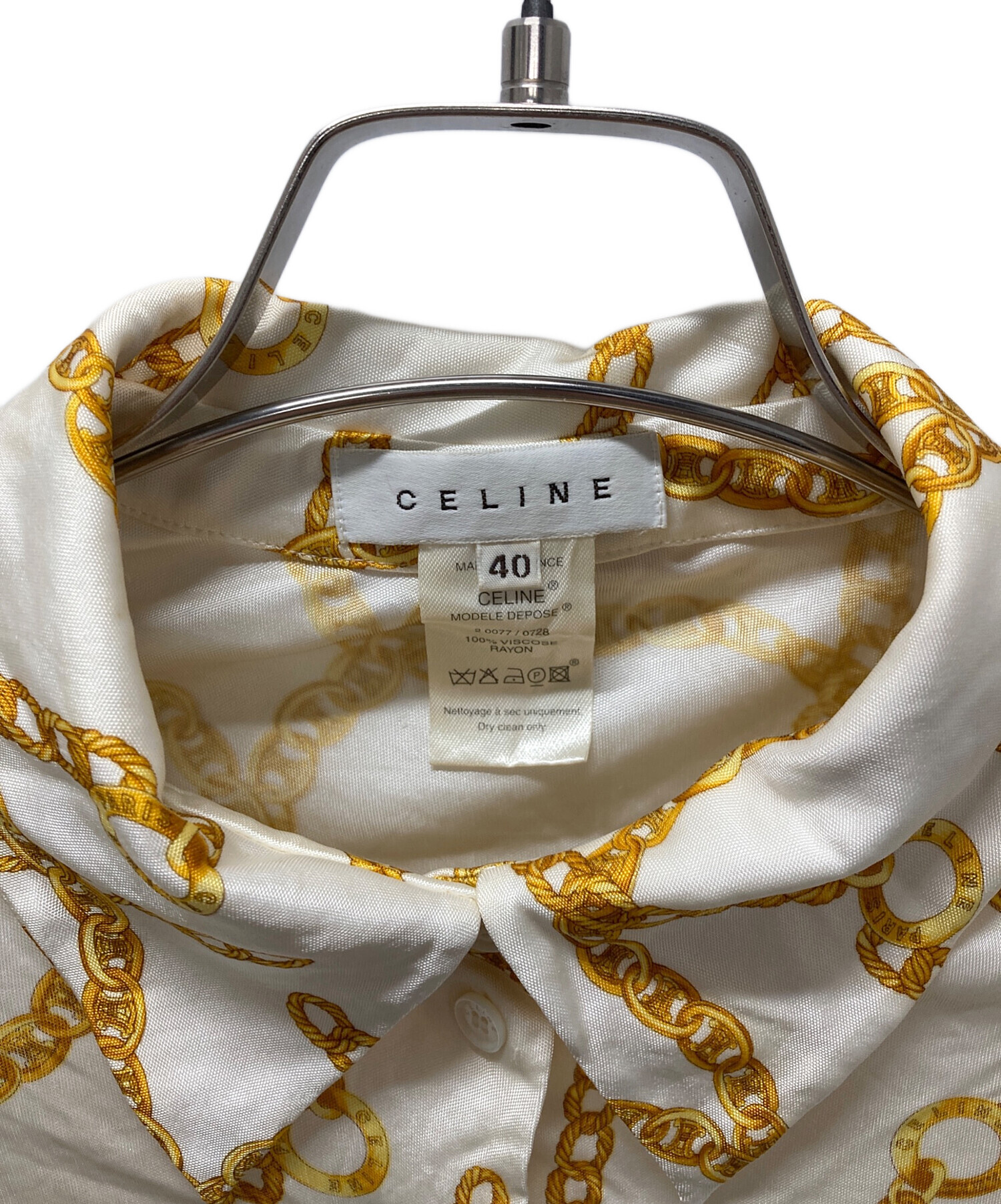 中古・古着通販】CELINE (セリーヌ) チェーン柄シャツ ホワイト サイズ