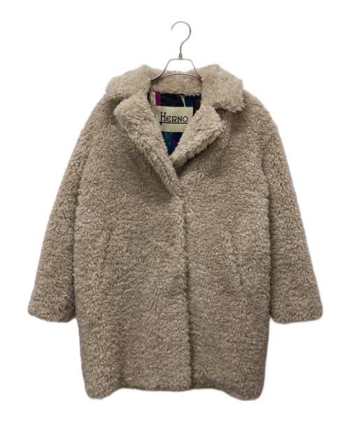 未使用級 HERNO 42 近年 カーリーファーコート 裏地モノグラム カーキ 中古・古着通販】HERNO (ヘルノ) カーリーコート ベージュ サイズ:42