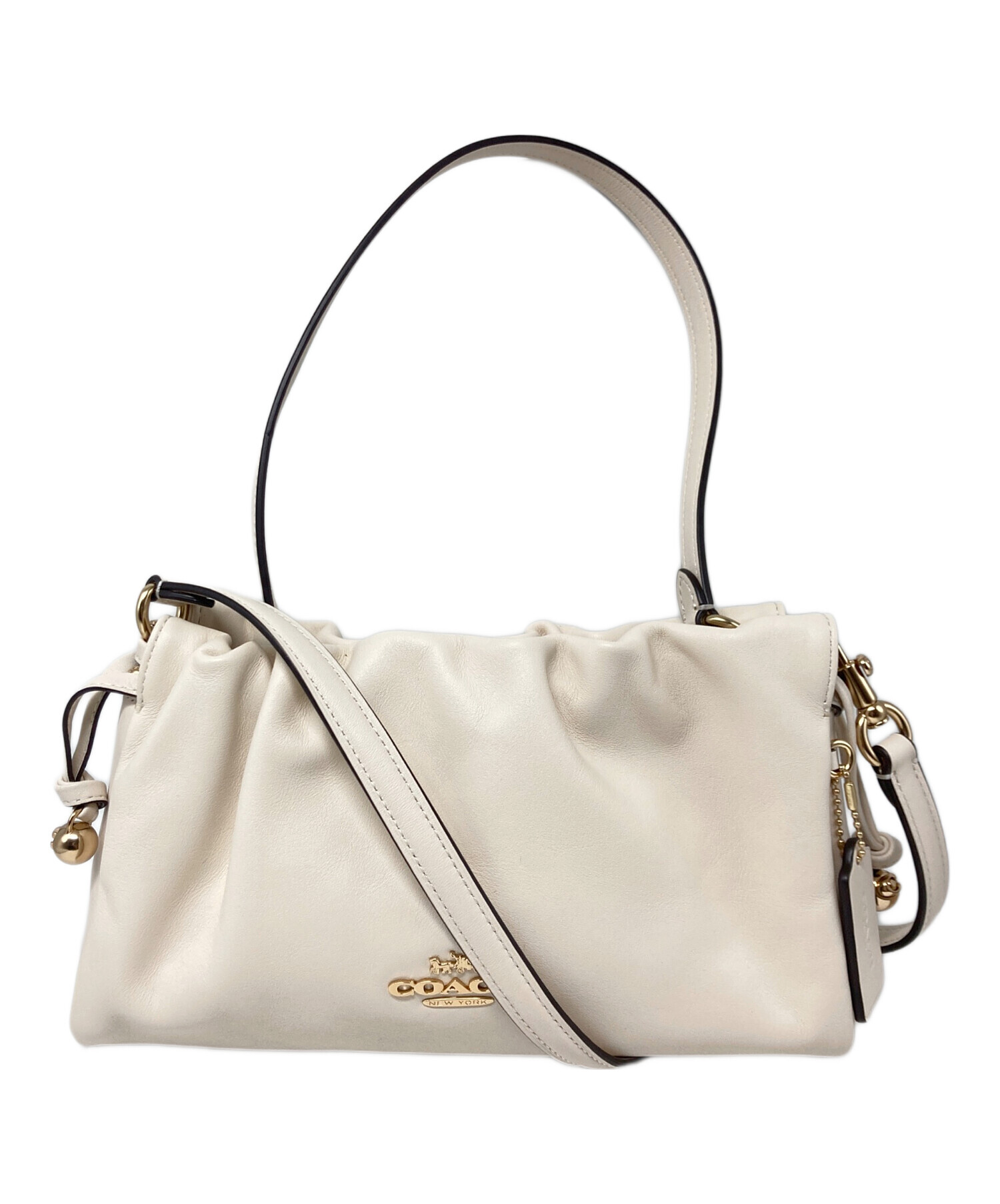 COACHFAMOUS ショルダーバッグ ホワイト 中型 中古・古着通販】COACH (コーチ) フェイショルダーバッグ・ルーシング