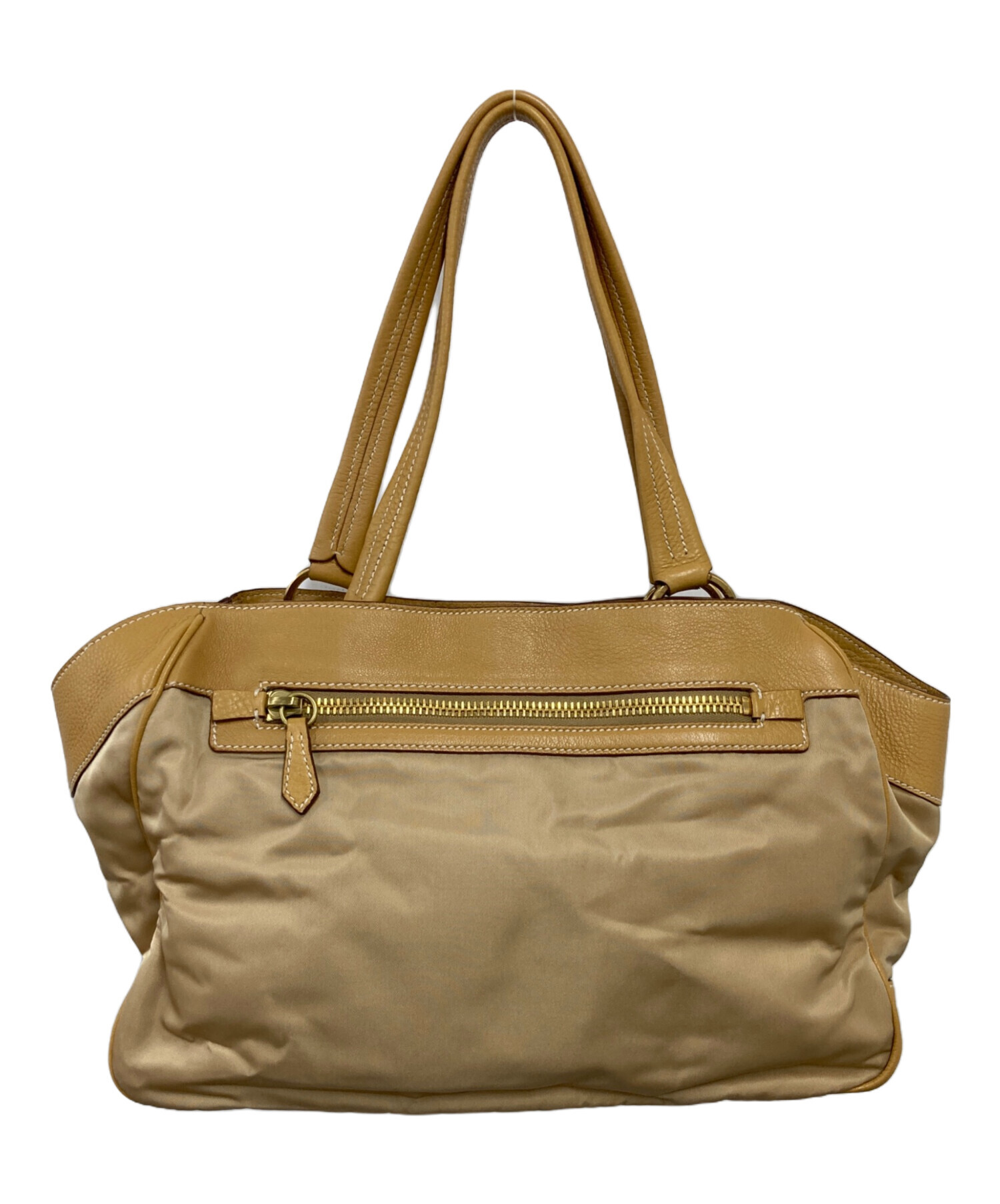 中古・古着通販】PRADA (プラダ) レザー切替トートバッグ ベージュ 