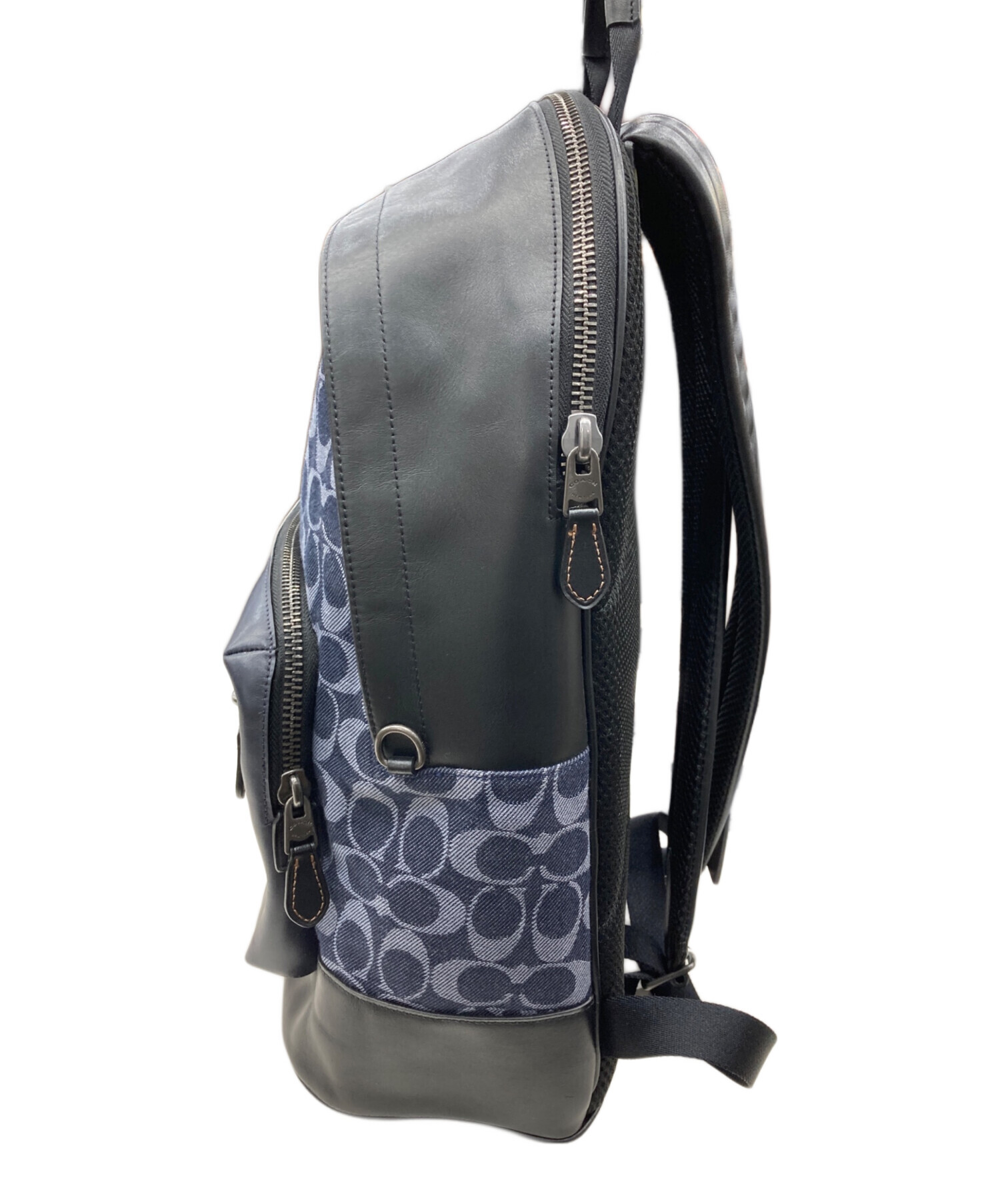 中古・古着通販】COACH (コーチ) シグネチャーレザーリュック ネイビー