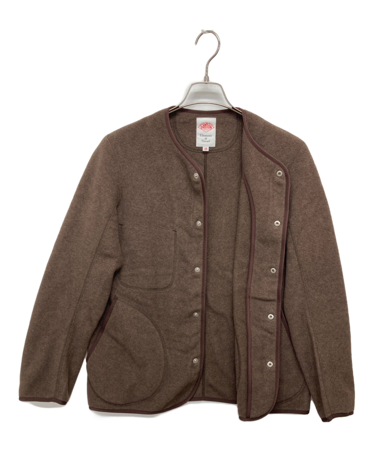 DANTON フリースジャケット サイズ44 ブラウン 中古・古着通販】DANTON (ダントン) FLEECE COLLARLESS JACKET