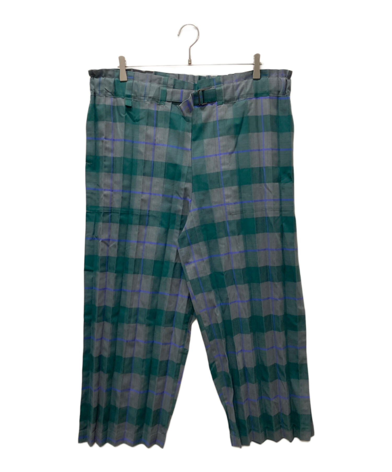 イッケイミヤケme エメラルドブルーグリーン系変形パンツ 中古・古着通販】me ISSEY MIYAKE (ミーイッセイ ミヤケ) CHECK PLEATS