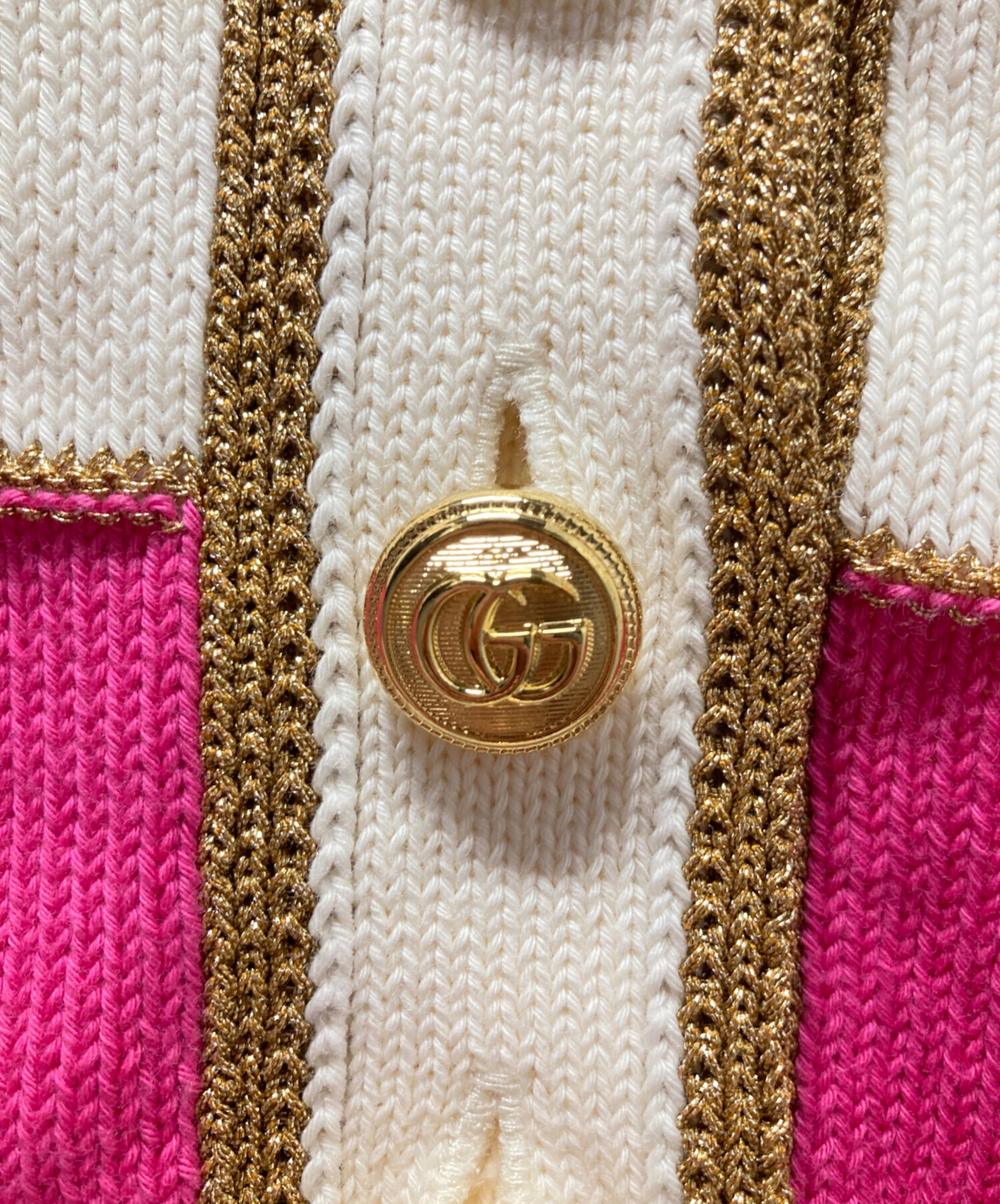 中古・古着通販】GUCCI (グッチ) GGボーダーニットポロシャツ ピンク 