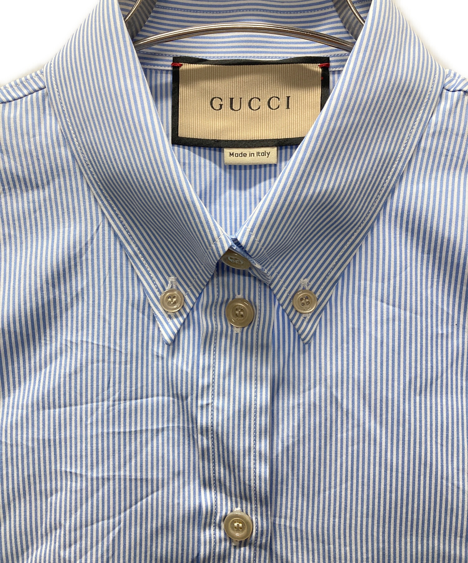 中古・古着通販】GUCCI (グッチ) 刺繍ロゴストライプシャツ ブルー