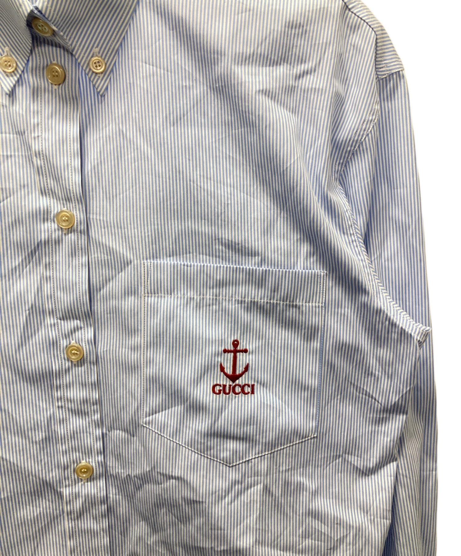 中古・古着通販】GUCCI (グッチ) 刺繍ロゴストライプシャツ ブルー