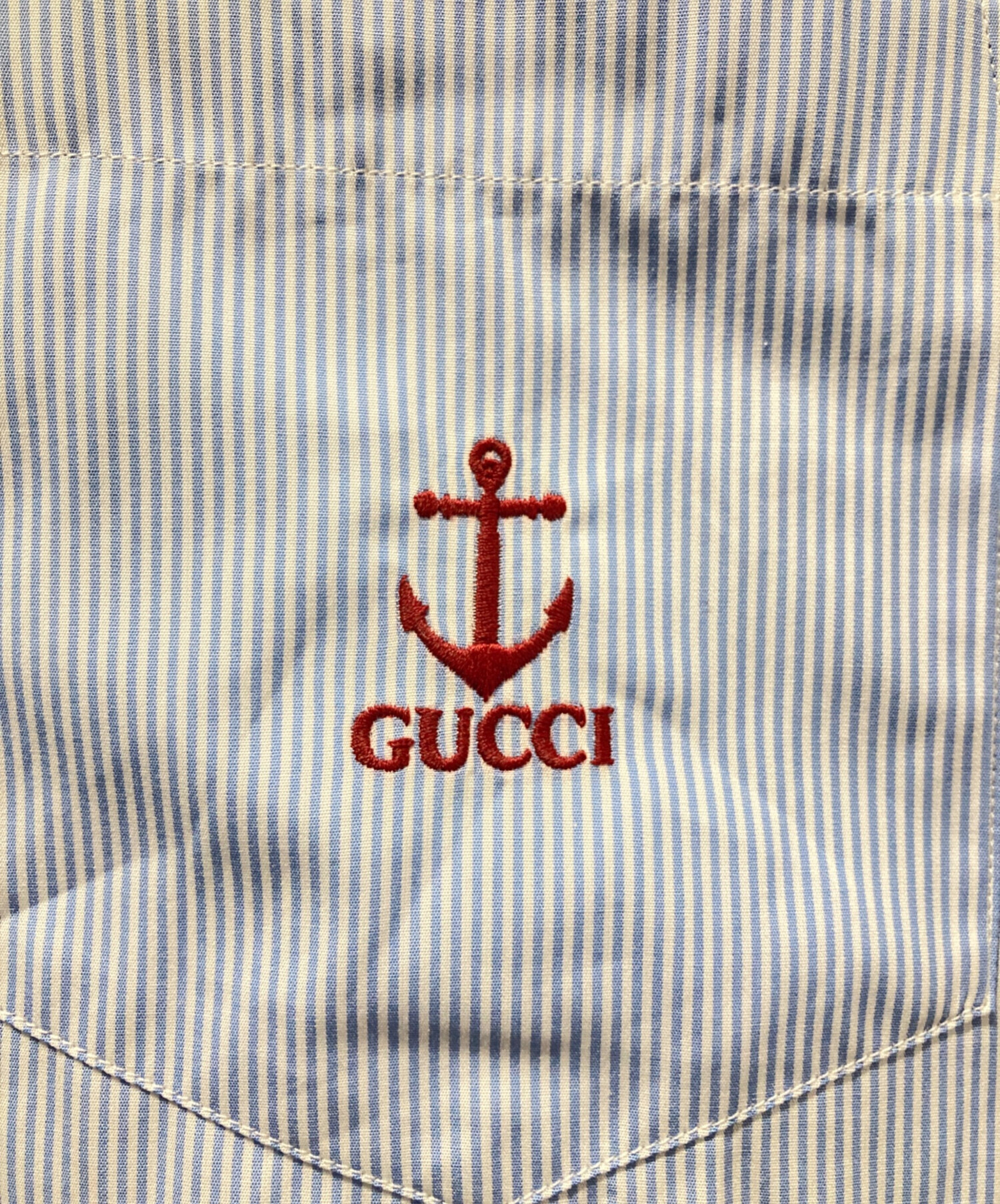 中古・古着通販】GUCCI (グッチ) 刺繍ロゴストライプシャツ ブルー