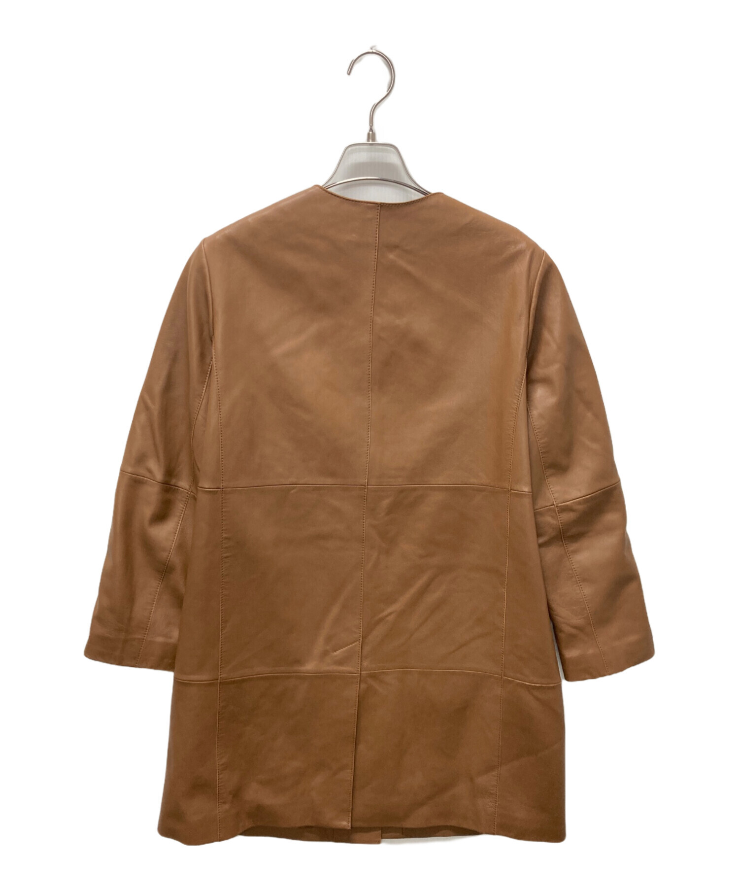 MaxMara マックスマーラ ラムレザー ノーカラー コート 比翼 茶色 42