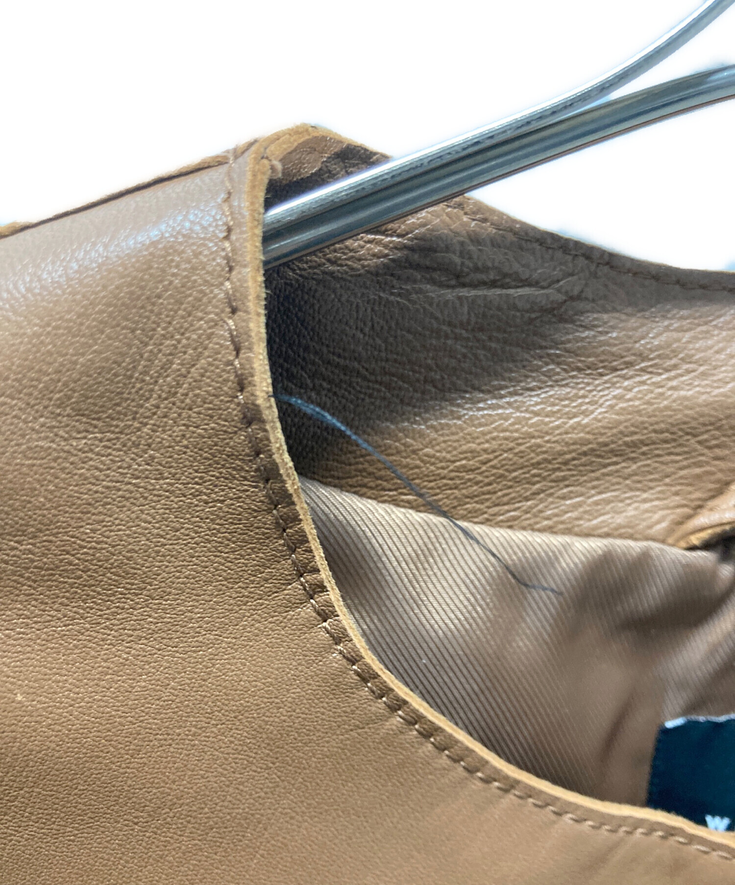 MaxMara マックスマーラ ラムレザー ノーカラー コート 比翼 茶色 42