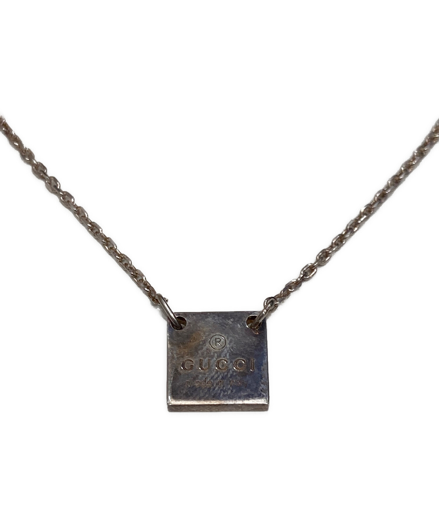 中古・古着通販】GUCCI (グッチ) スクエアプレートネックレス シルバー 
