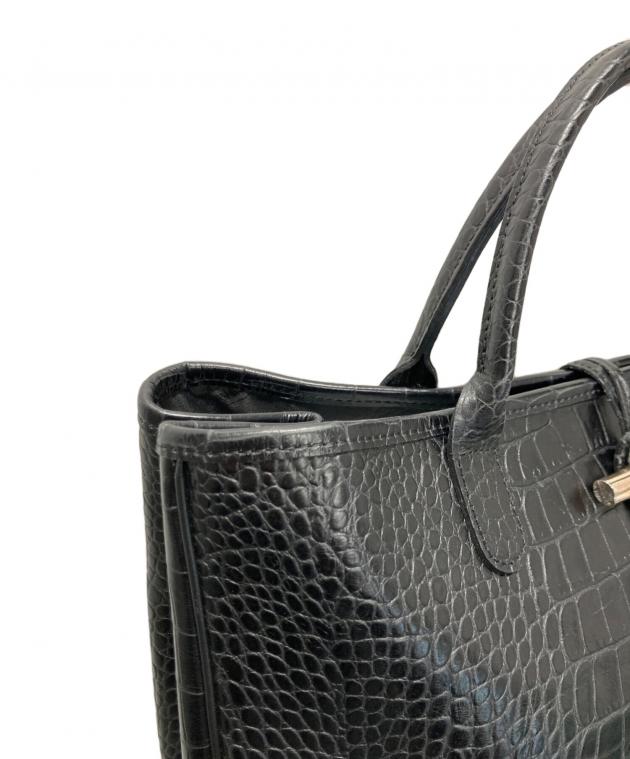 【美品】LONGCHAMP クロコ型押し ショルダーバッグ ブラック LONGCHAMP（ロンシャン） 【未使用 超美品】 ハンドバッグ ボストン