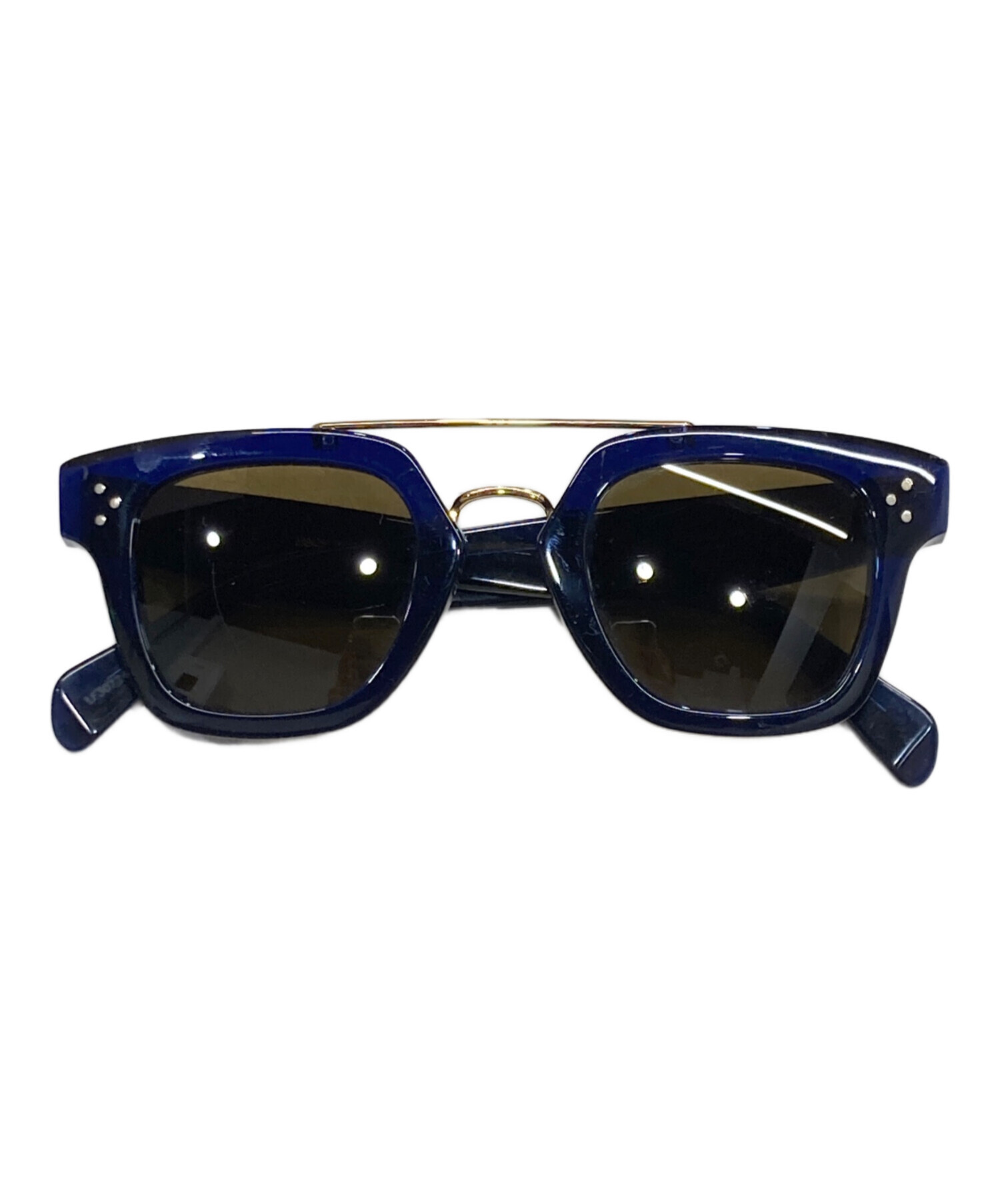 当時定価8.5万 90s VINTAGE セリーヌ12K 金張り メガネ デッド 中古・古着通販】CELINE (セリーヌ) double bridge glasses ブルー