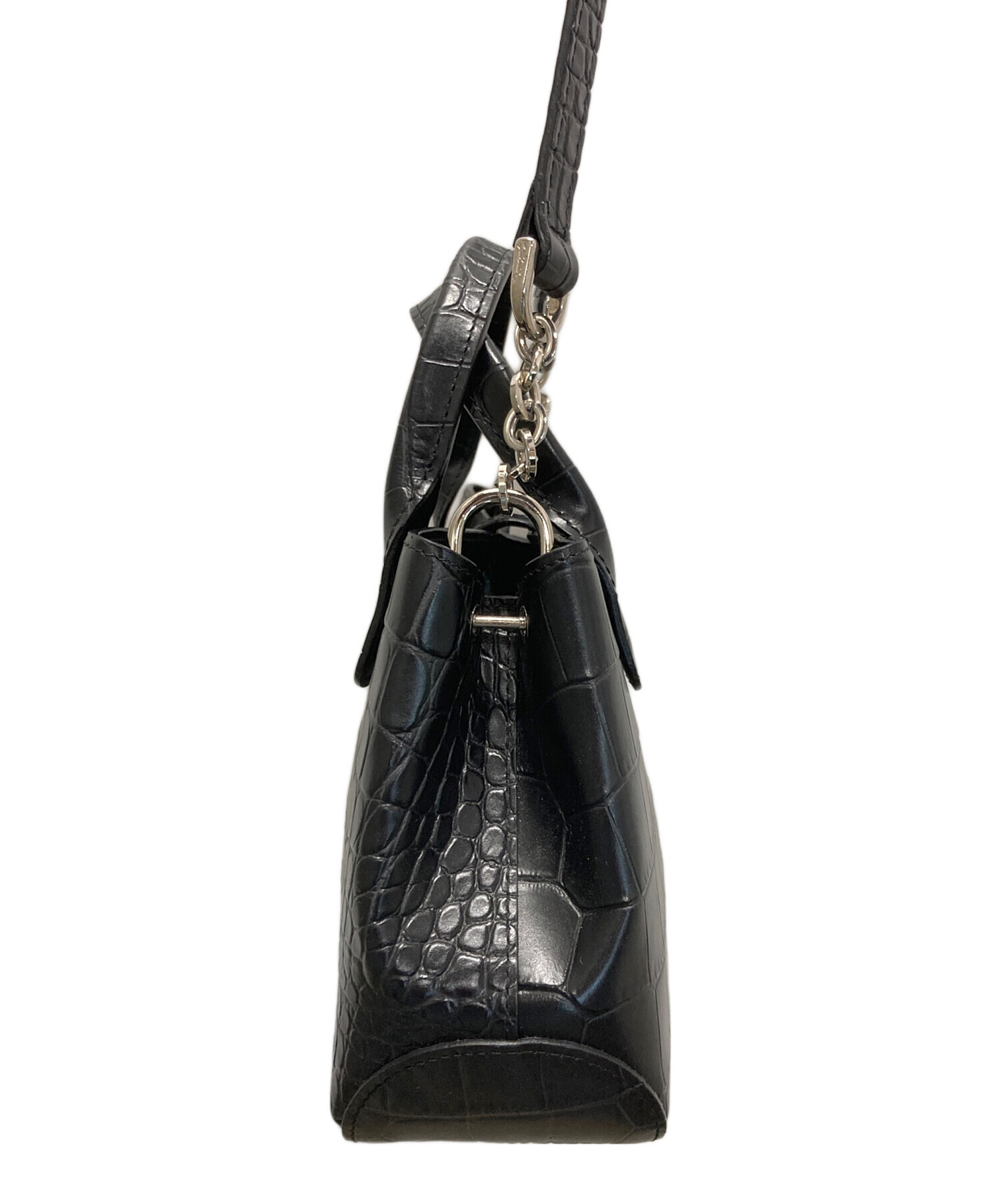 未使用近 美品 ロンシャン ロゾ パテントレザー ハンドバッグ 黒 ブラック 中古・古着通販】LONGCHAMP (ロンシャン) ロゾ/2WAY型押しハンドバッグ