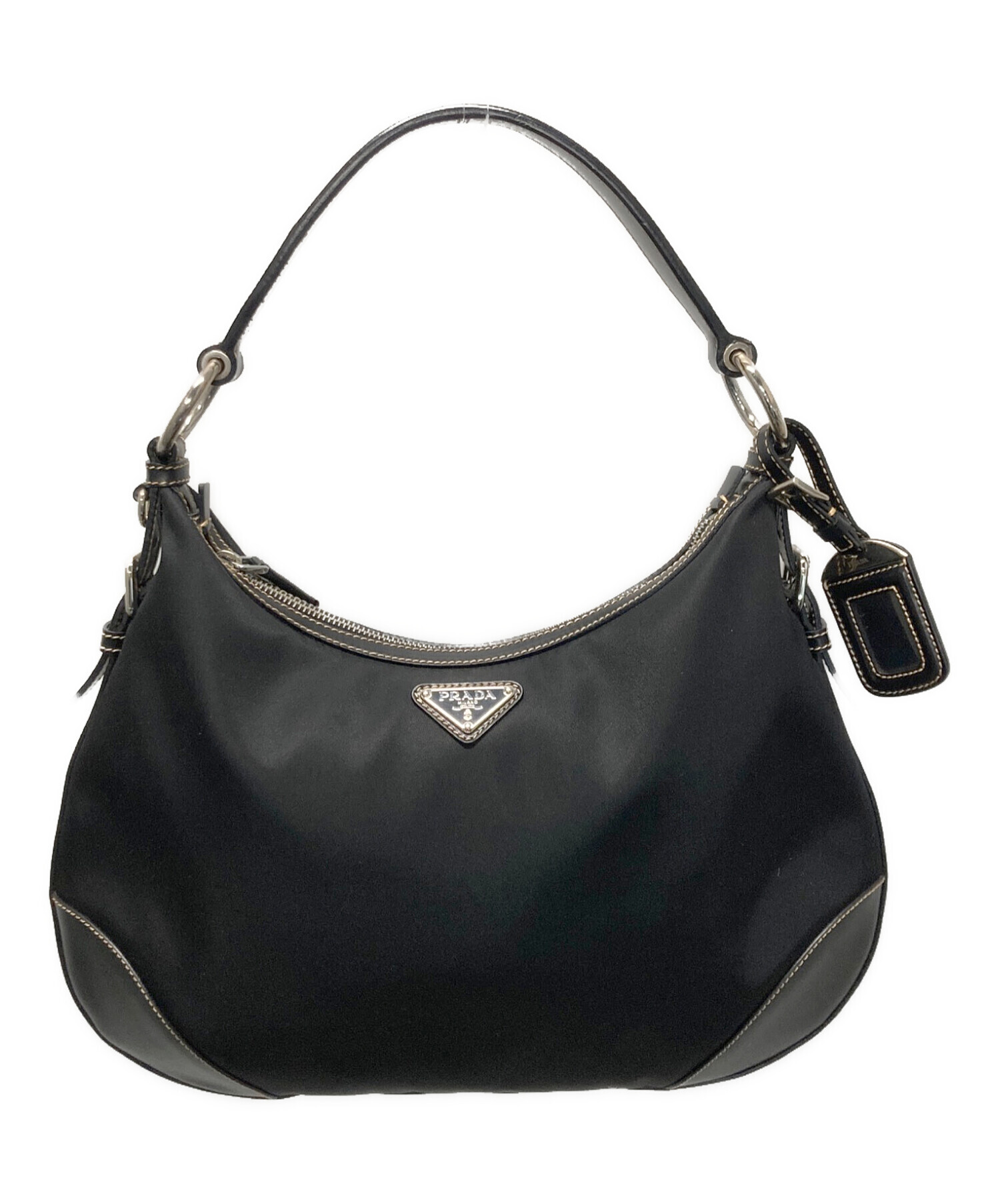 【中古】PRADA テスートナイロン×レザー ハーフムーン ショルダーバッグ 中古・古着通販】PRADA (プラダ) テスートナイロンワンショルダー