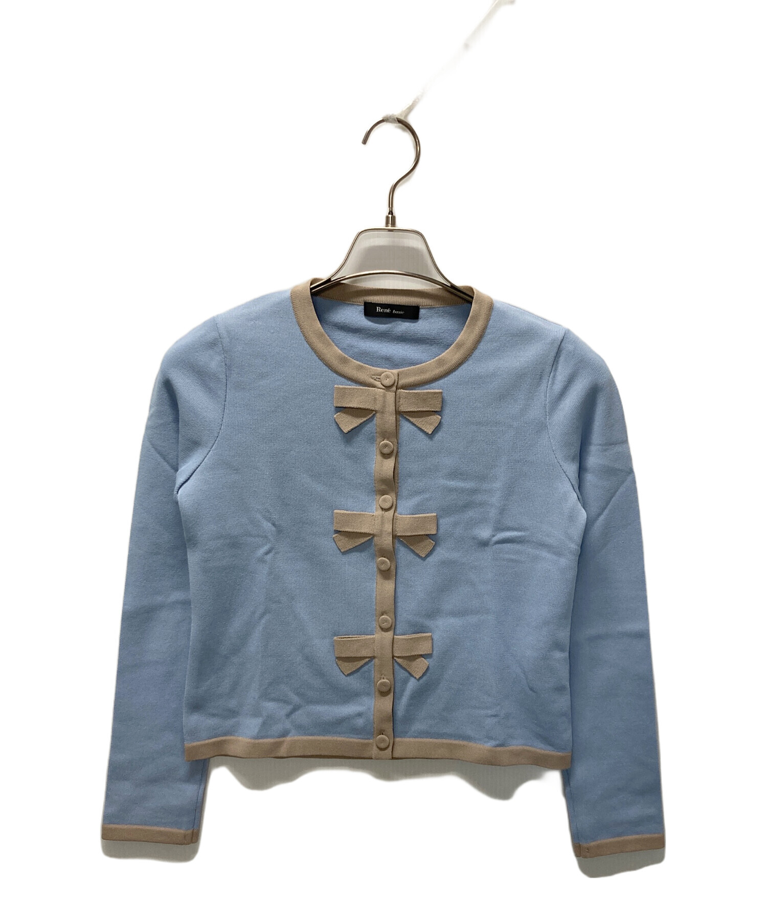 新品　Ｒｅｎｅ　リボンニットカーディガン　ダークネイビー×ホワイト　34 中古・古着通販】Rene basic (ルネベーシック) リボンカーディガン