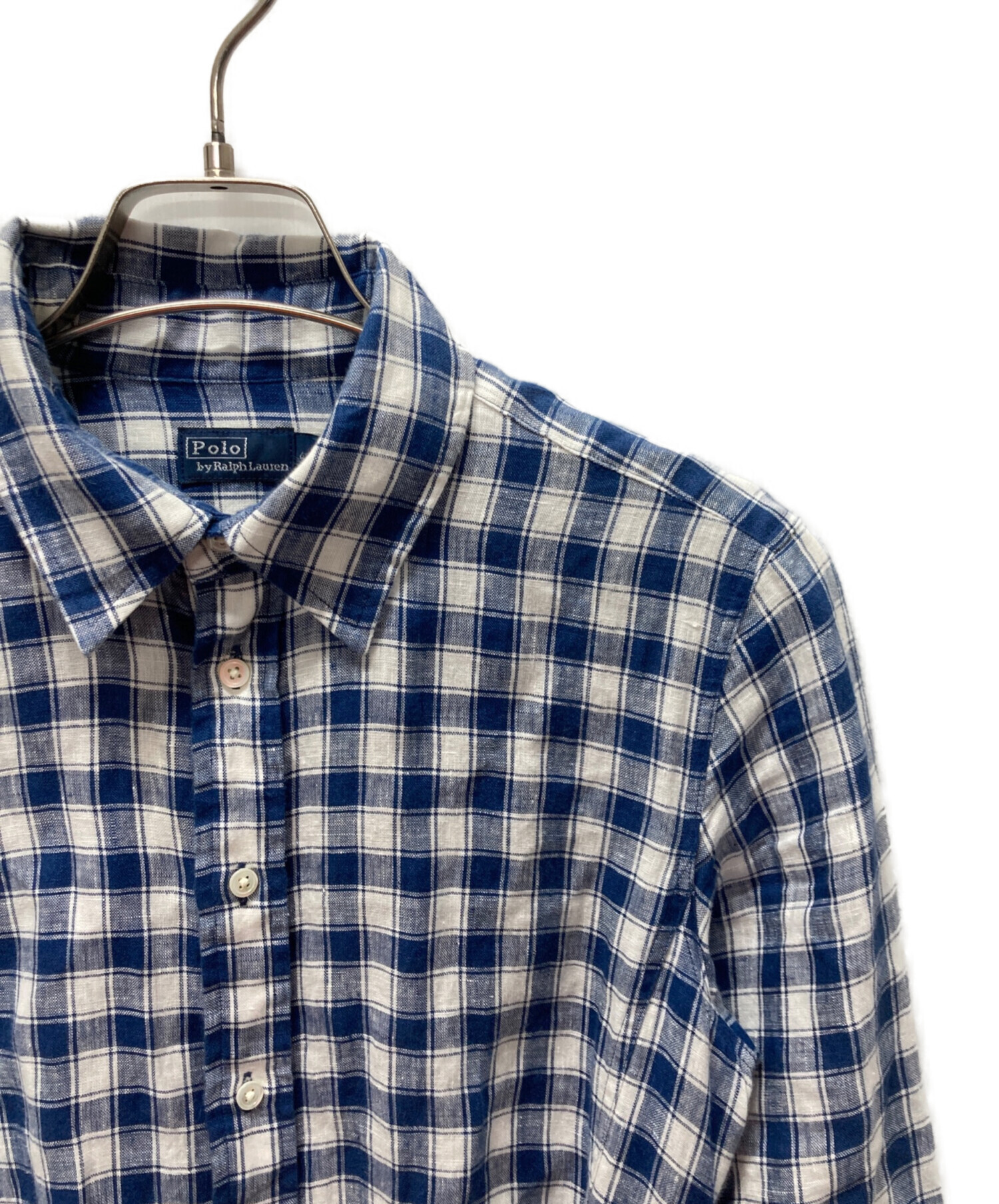 美品✨ポロラルフローレン チェックシャツワンピース リネン100 インディゴ M 中古・古着通販】POLO RALPH LAUREN (ポロ・ラルフローレン) リネン
