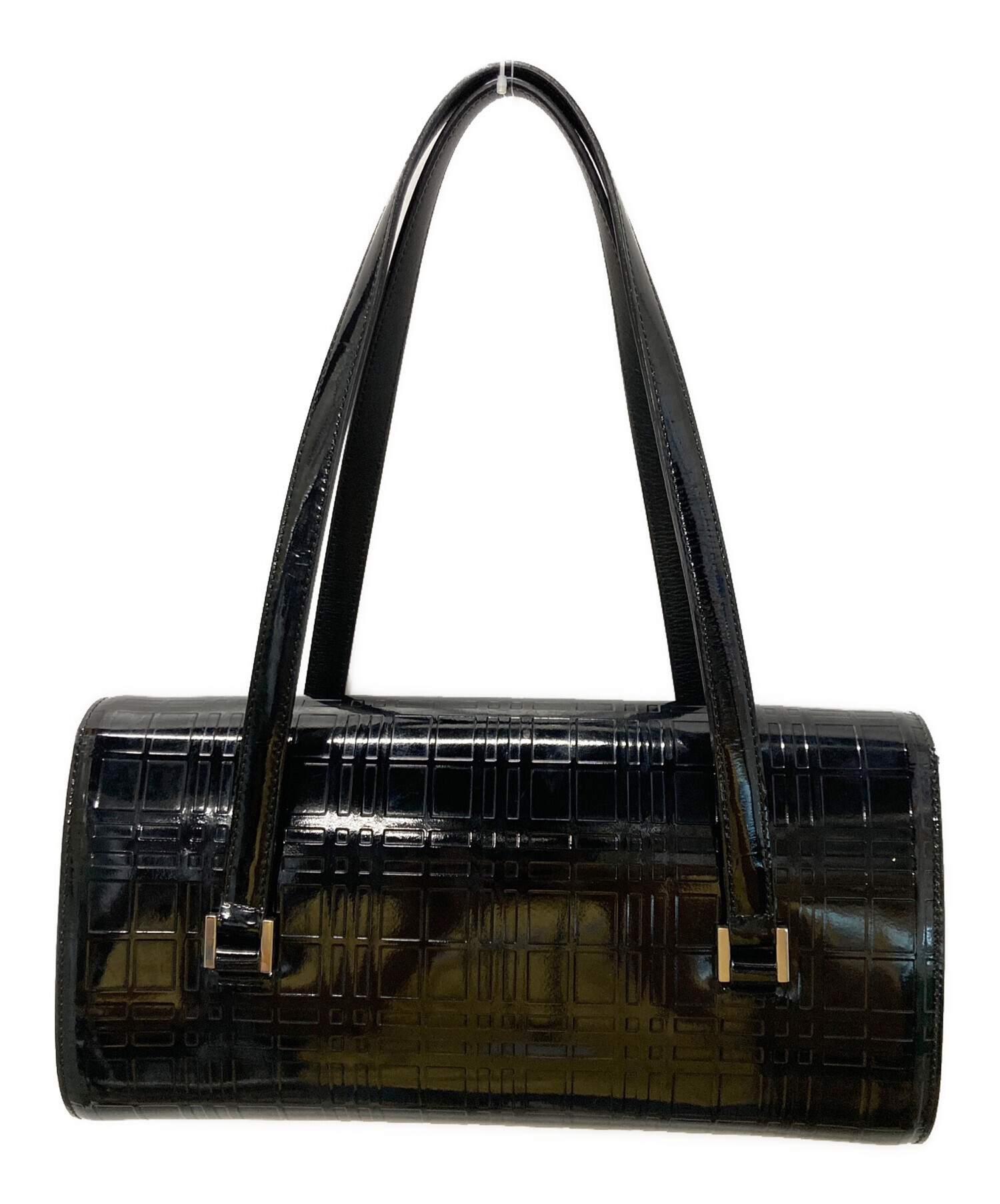 Burberry トート/ショルダーバッグ エナメル　ブラック 中古・古着通販】BURBERRY (バーバリー) チェック型押しエナメル