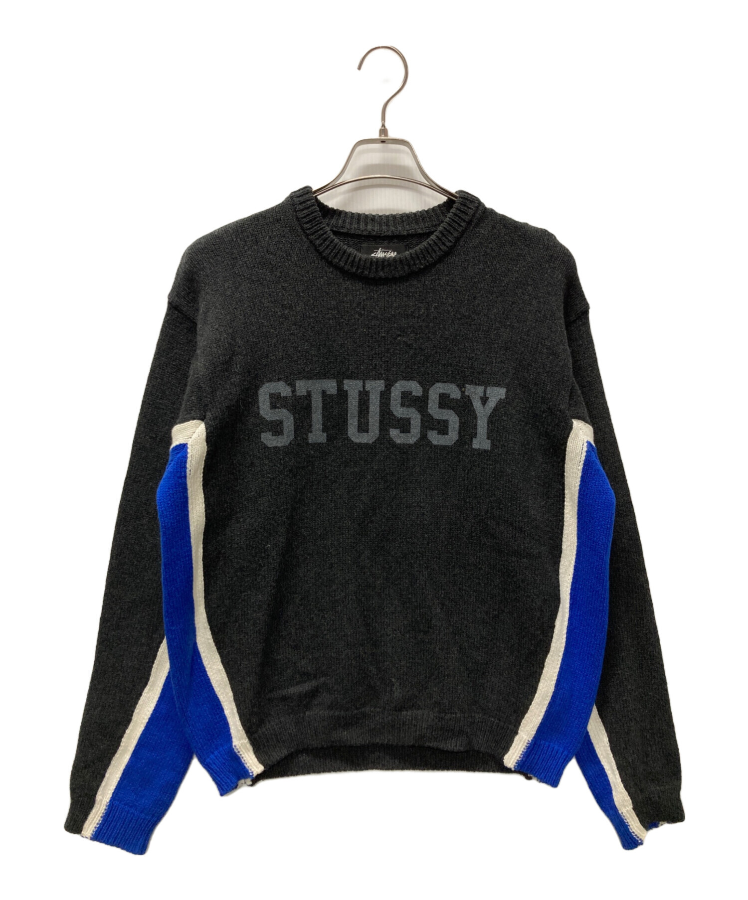 Stussy Contrast Stripe Crew Mサイズ ニット　グレー 中古・古着通販】stussy (ステューシー) Contrast Stripe Crew グレー