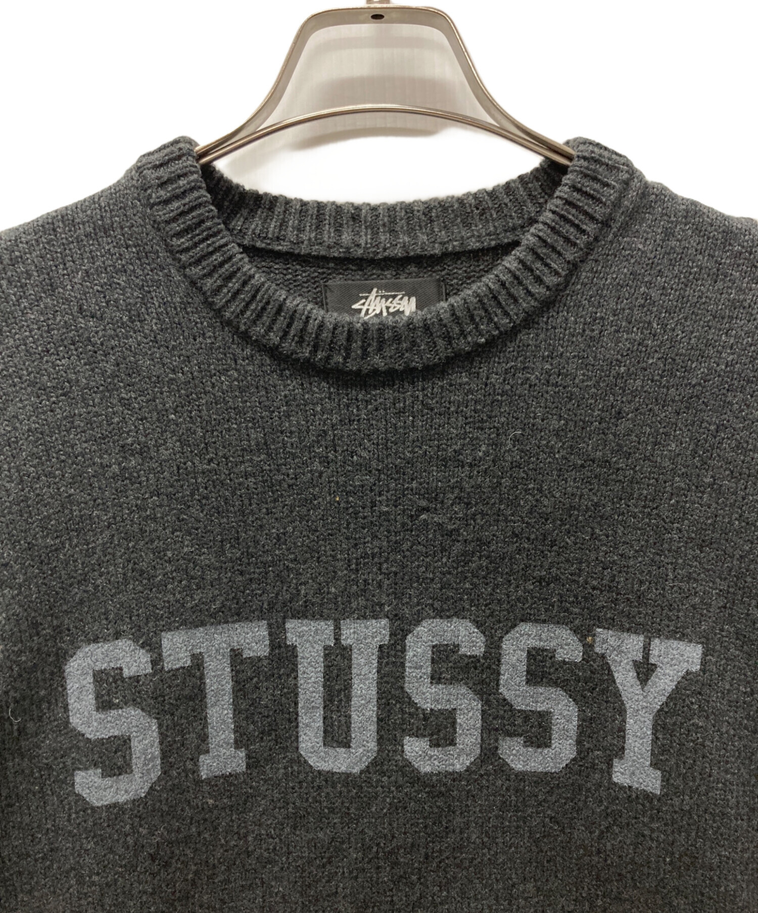 Stussy Contrast Stripe Crew Mサイズ ニット　グレー 中古・古着通販】stussy (ステューシー) Contrast Stripe Crew グレー