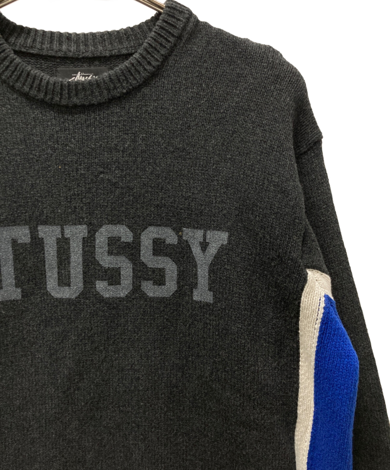 Stussy Contrast Stripe Crew Mサイズ ニット　グレー 中古・古着通販】stussy (ステューシー) Contrast Stripe Crew グレー