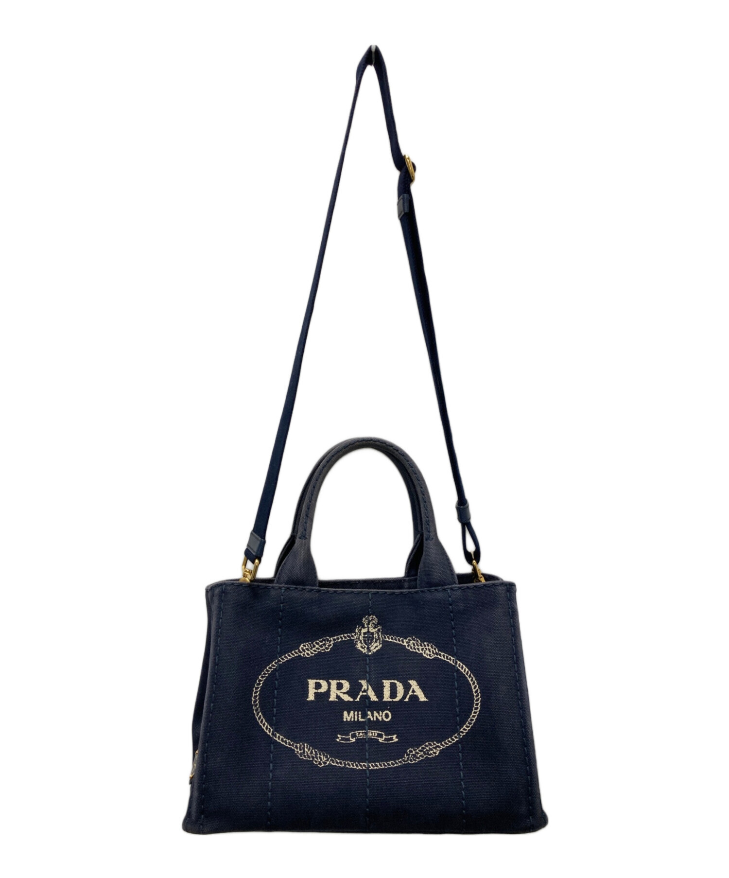 プラダ 2way トートバッグ デニム風 中古・古着通販】PRADA (プラダ) 2WAYデニムトートバッグ ネイビー