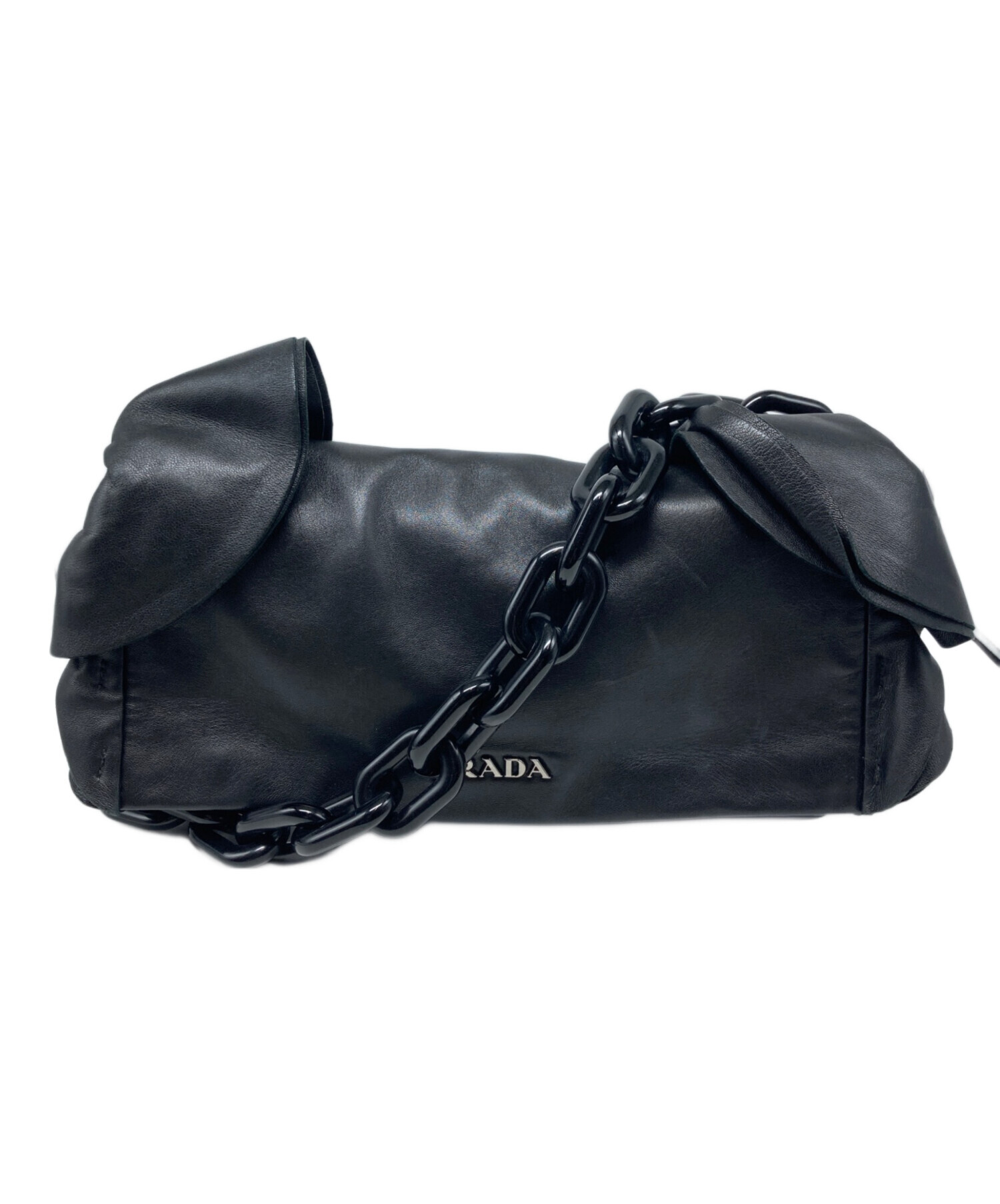 PRADA ハンドバッグ ブラック パンチングレザー 中古・古着通販】PRADA (プラダ) チェーンハンドバッグ ブラック