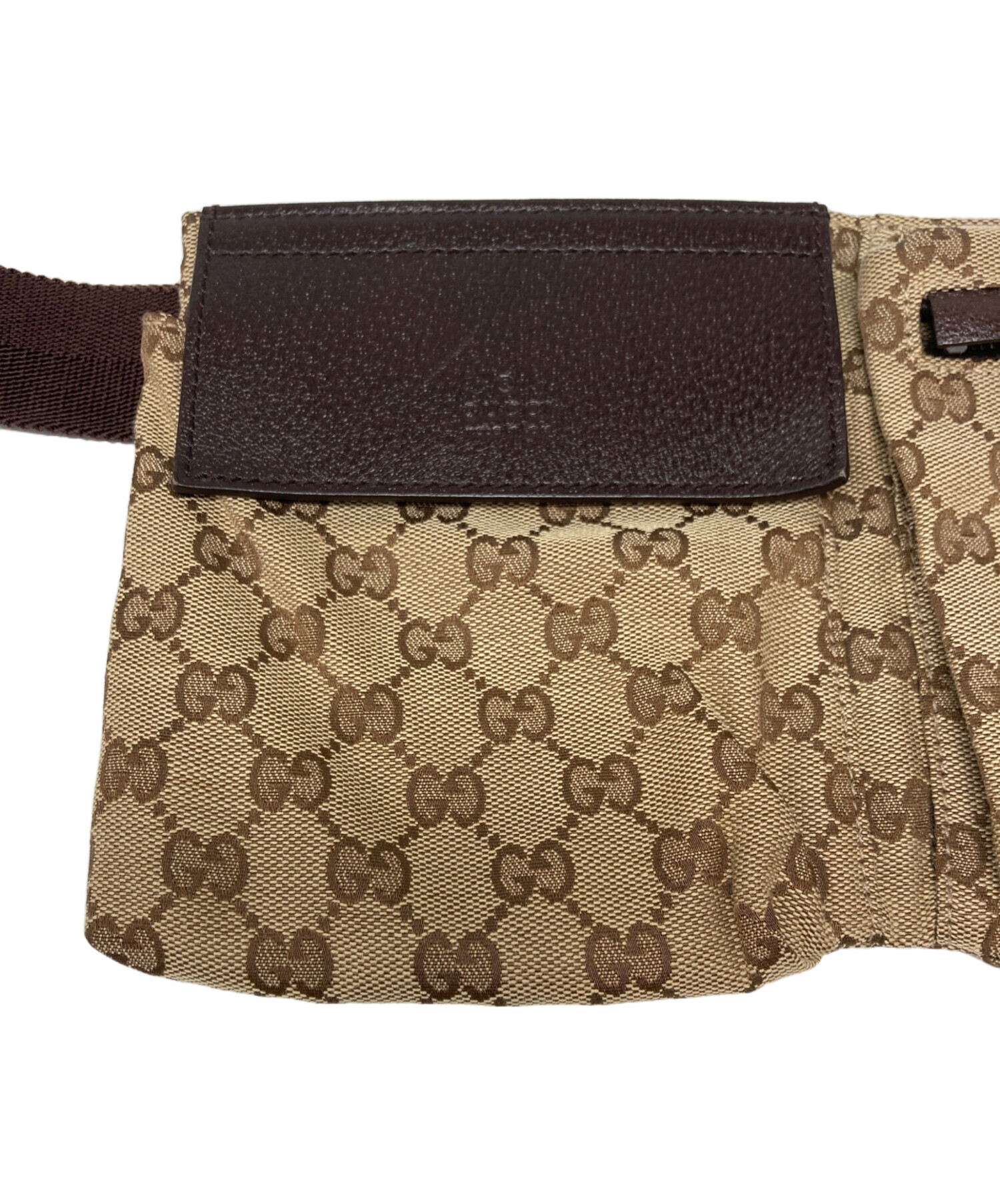 GUCCI ウエストバッグ　GGキャンバス　ウエストポーチ　ブラウン　レザー 中古・古着通販】GUCCI (グッチ) GGキャンバス ウエストポーチ