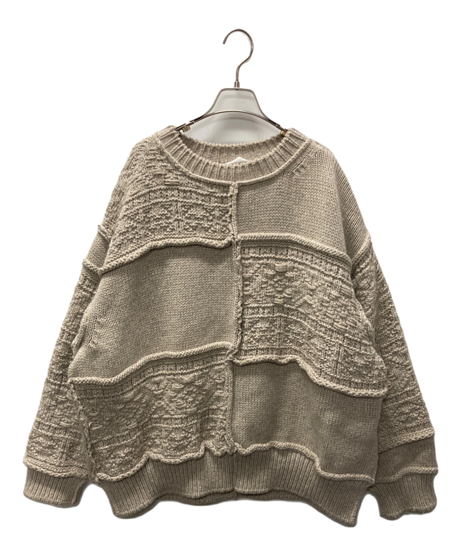 中古・古着通販】Name. (ネーム) PATCHWORK KNIT SWEATER ベージュ